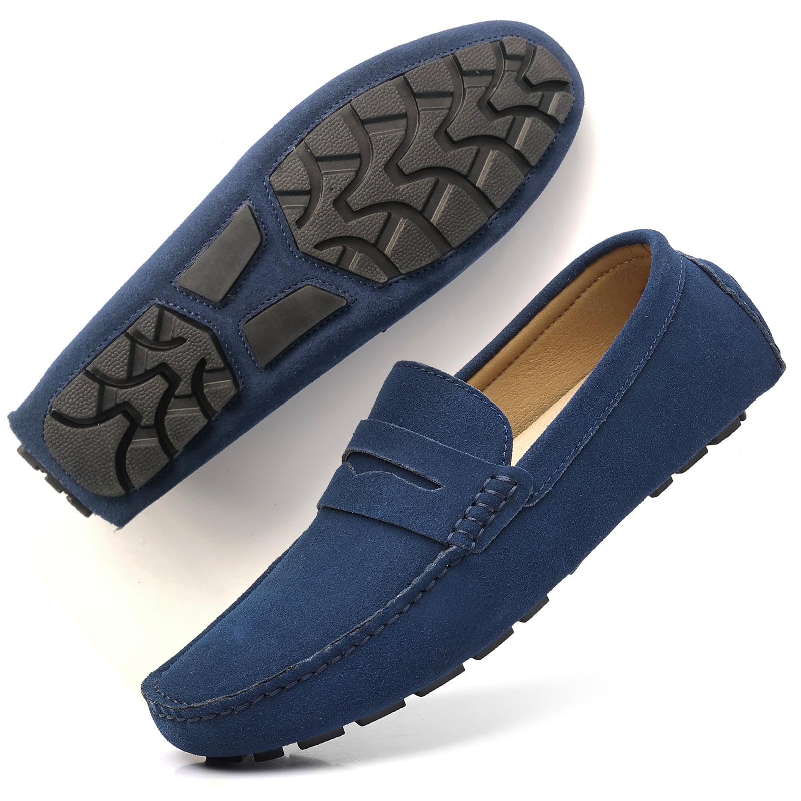 DCZTELG Men's Suede Penny Loafers - Slip-On Comfort Casual Shoes for Business & Driving