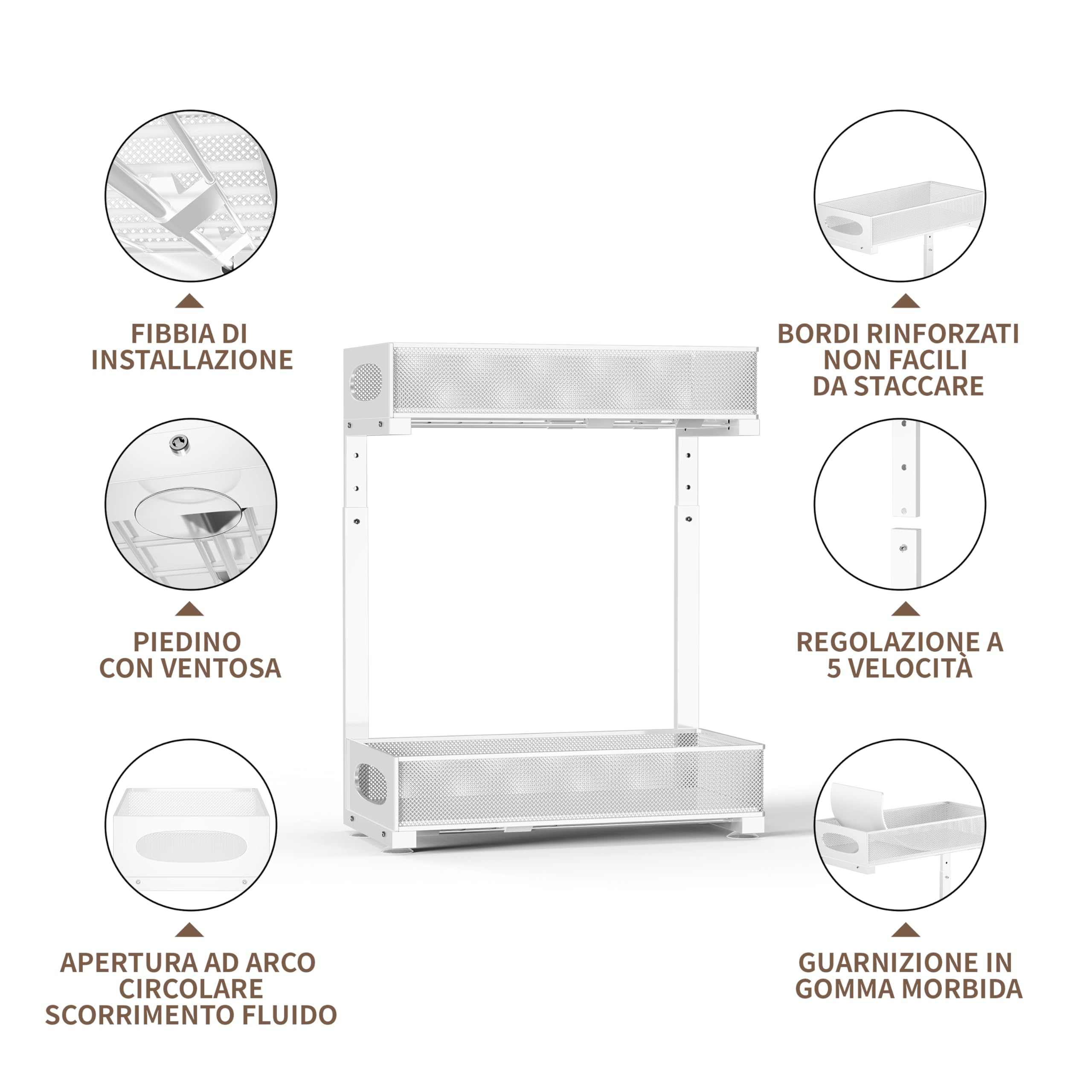 Organizer Sottolavello Cucina，Scaffale Estraibile a 2 Livelli, Scorrevole Organizer Sottolavello Portaoggetti Ripiano Multiuso sotto Lavandino per Cucina Bagno，Regolabile in Altezza (bianco-32)