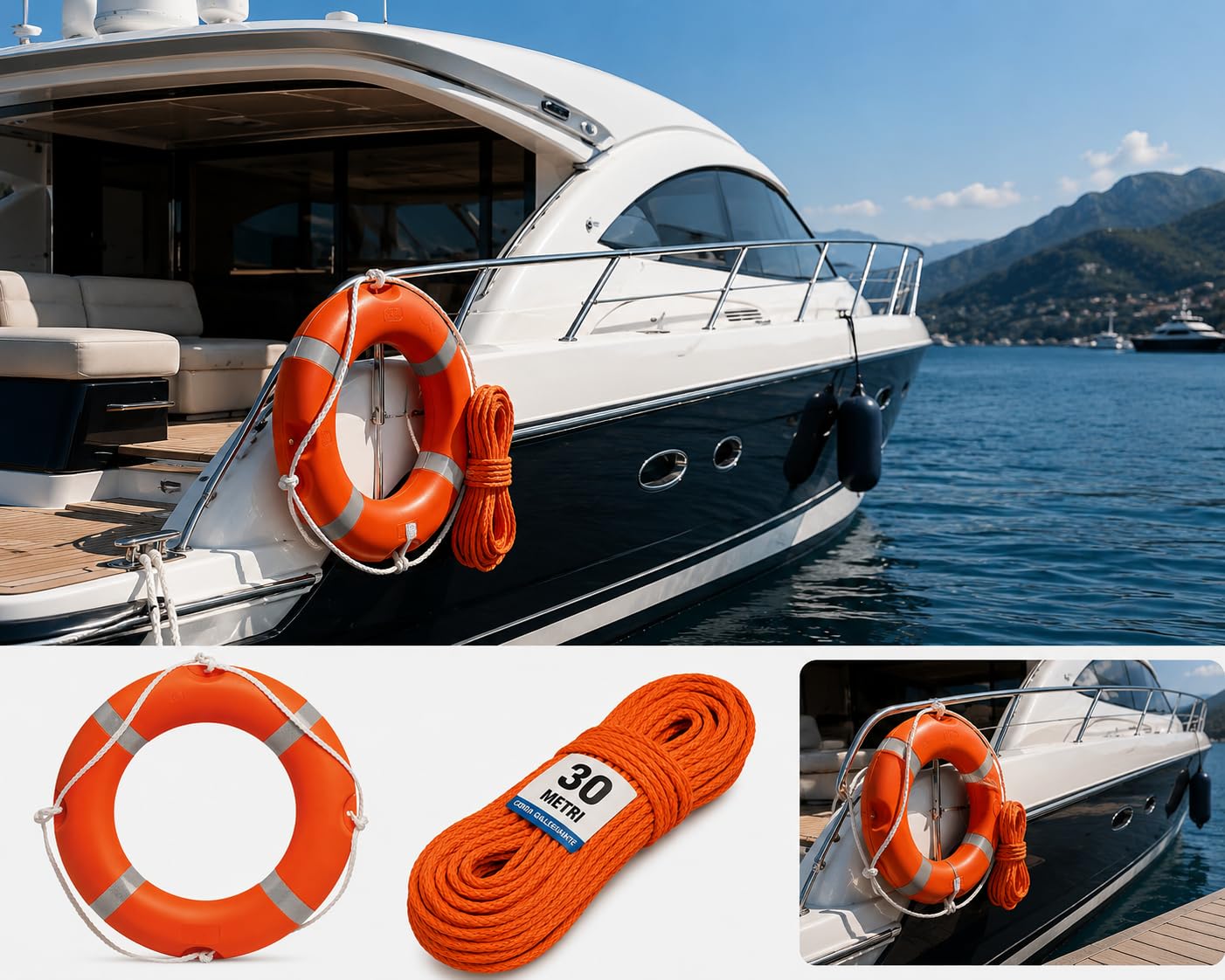 CG94 - Orangener Schwimmring mit schwimmendem Seil 30 m
