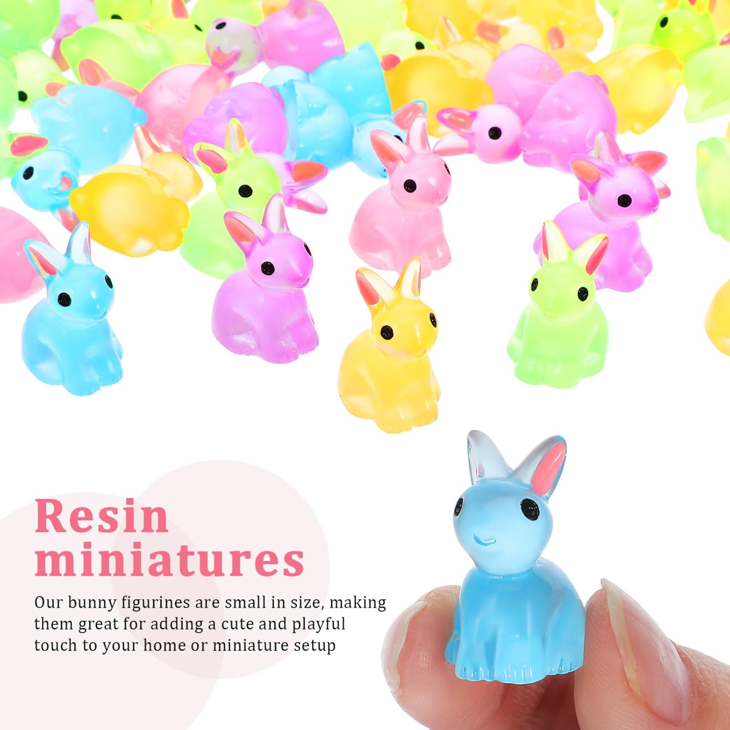 Gatuida 200pcs Mini Bunnies Resin Figurines Decorations for Gardens Dollhouses and Home Decor Glows The Dark for Easter and Creative Crafts