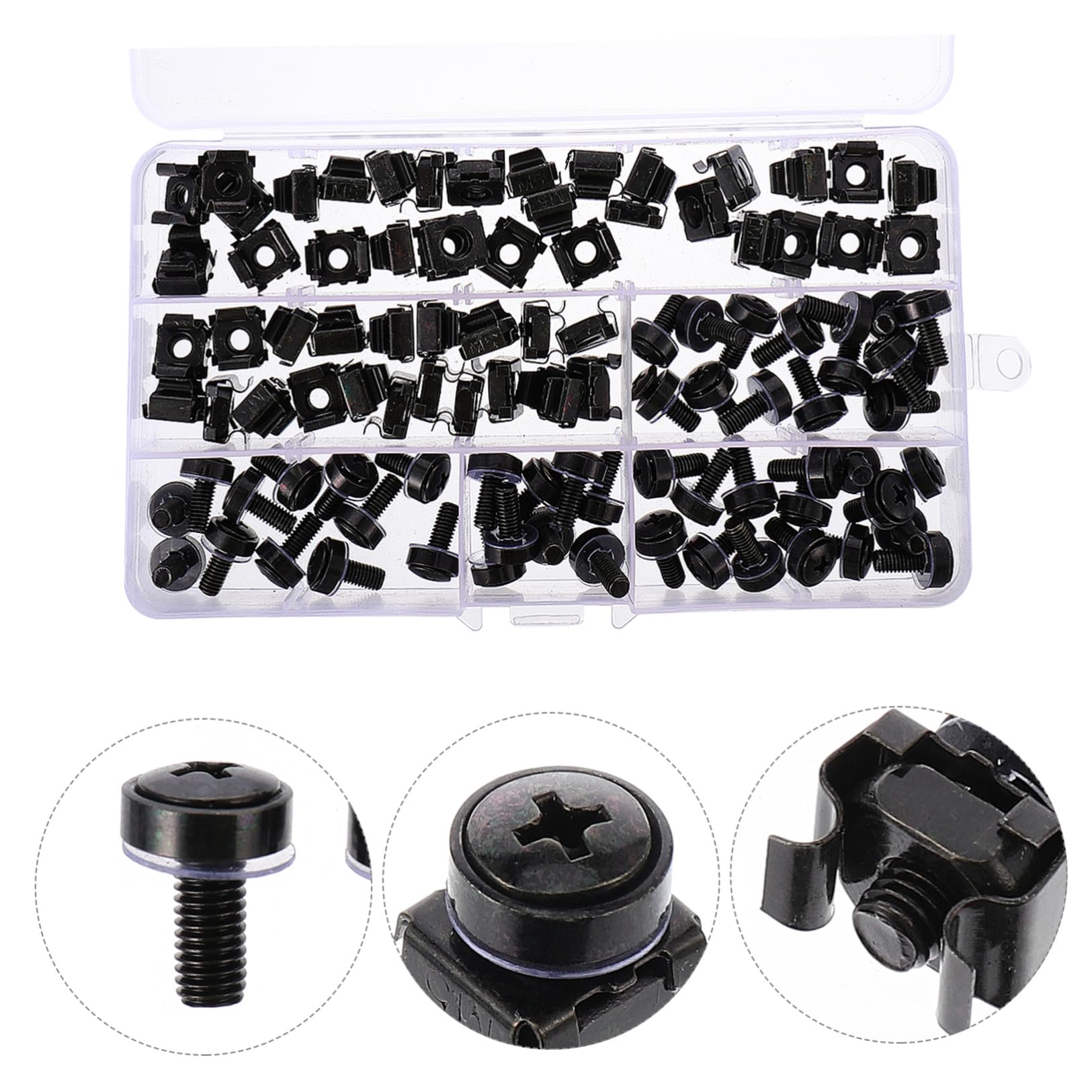 Cabilock 150 Pièces Écrou en Cage M5 avec Vis M5x16, Acier au Carbone Noir | Résistant à Corrosion, Système Métrique Standardisé, pour Bois et Boîtiers A/v