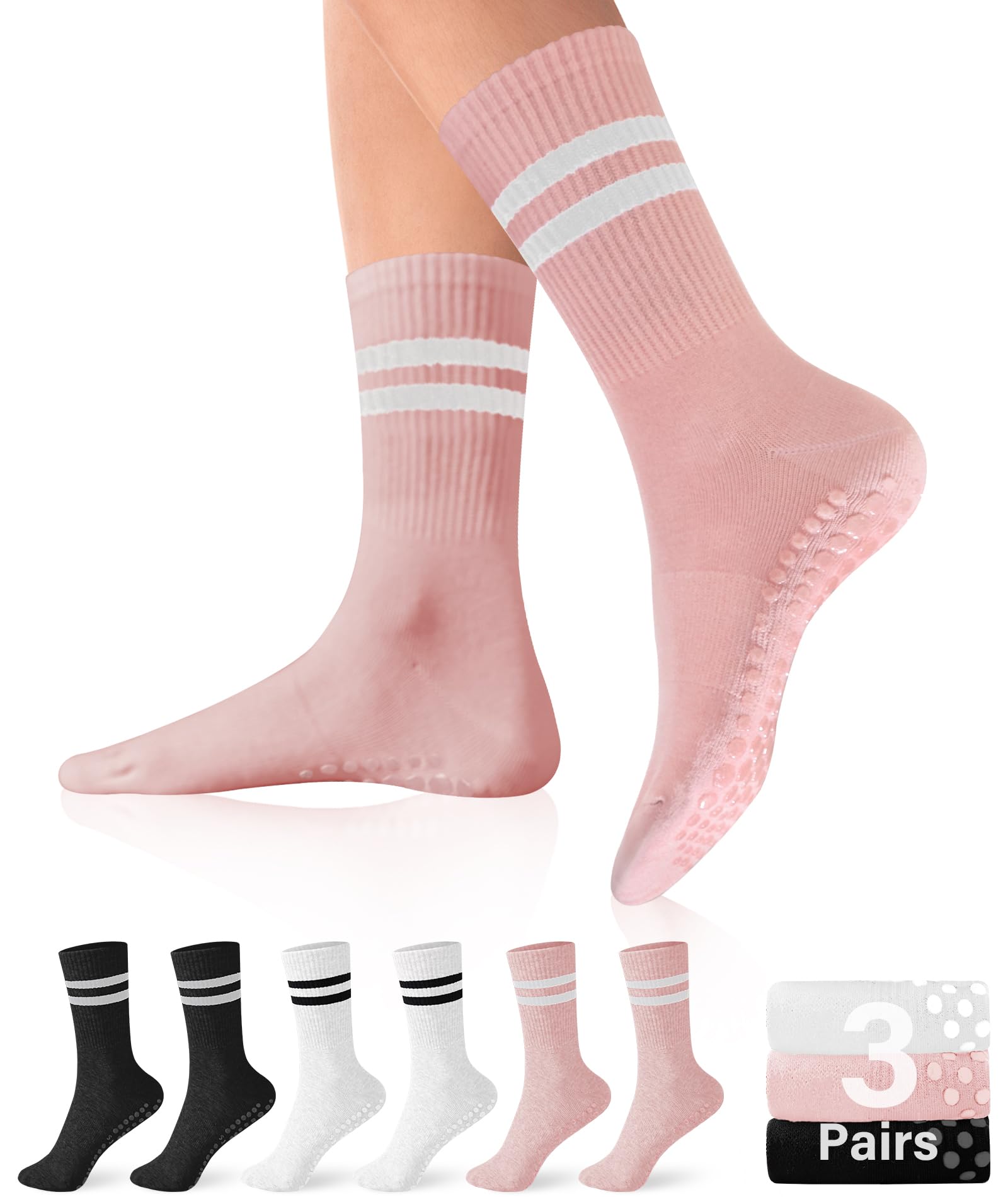 DIBAOLONG Pilates Socks with Grips for Women Yoga Socks Non Slip Barre Hospital Socks 6-Pairs Grippy Ankle Socks
