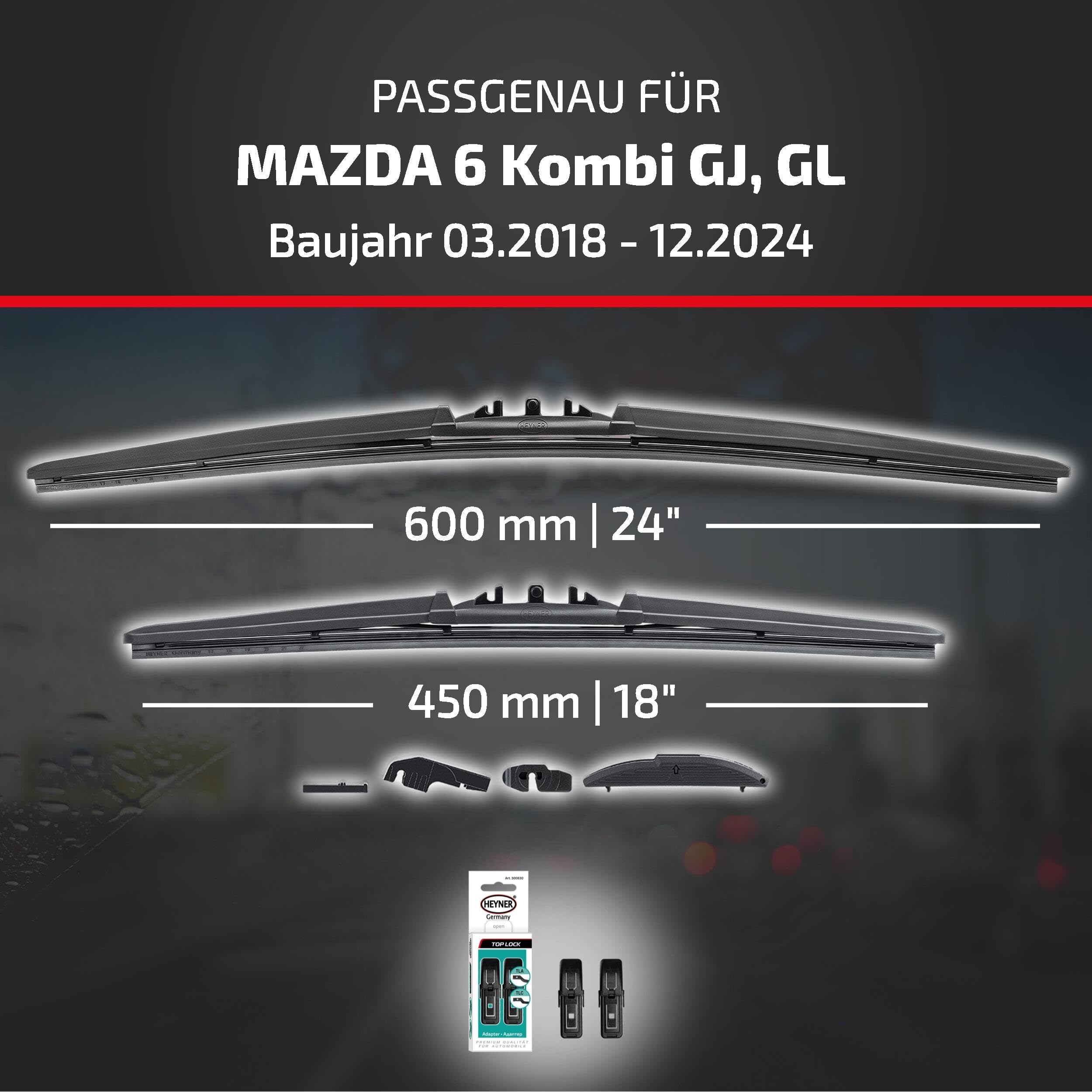 HEYNER Zestaw wycieraczek przedniej szyby do MAZDA 6 Kombi 03.2018-12.2024 HYBRID płaska