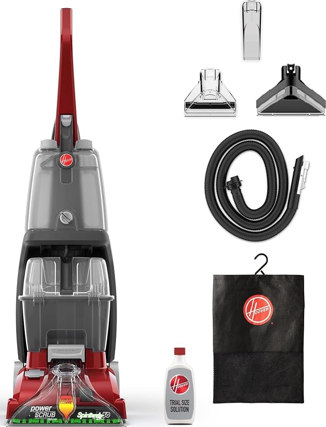 Hoover PowerScrub Deluxe Carpet Cleaner Machine, Deep Cleaning Carpet Shampooer Machine, SpinScrub Brushes, HeatForce Drying, Pet & Upholstery Tools, Pair with Hoover Carpet Cleaner Solution