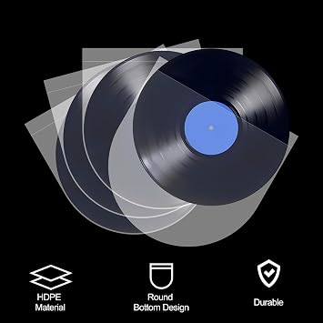 SpinArt 50PCS Vinyl Record Inner Sleeves, 12 Vinyl Record Protective Sleeves, Round Bottom Vinyl Record Sleeves with Flap Full Cover, Anti Static 1.57 Mil HDPE Clear Plastic Cover for LP Albums