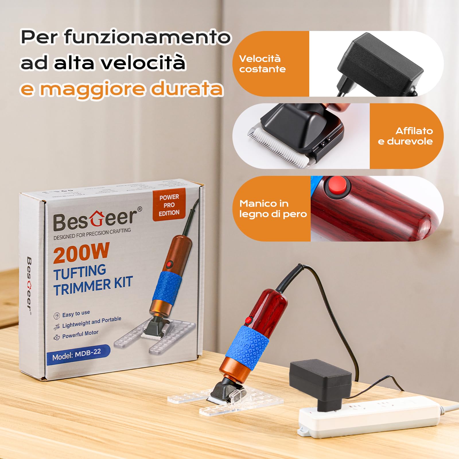 BESGEER 200W Tosatappeti Elettrico per pistola da tufting, Tufting Trimmer con 2 Lame per la Riparazione di Tappeti, Taglierina per trapuntatura adatto al Fai da Te e alla Cura degli Animali