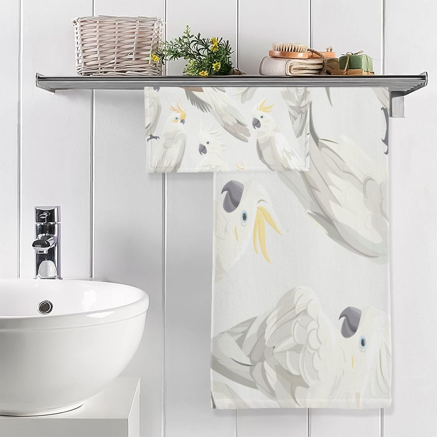 Hand Towels Premium Soft and Highly Absorbent Cockatoos 2 Pcs Towels for Bathroom Set 100% Cotton Decorative Face Towels