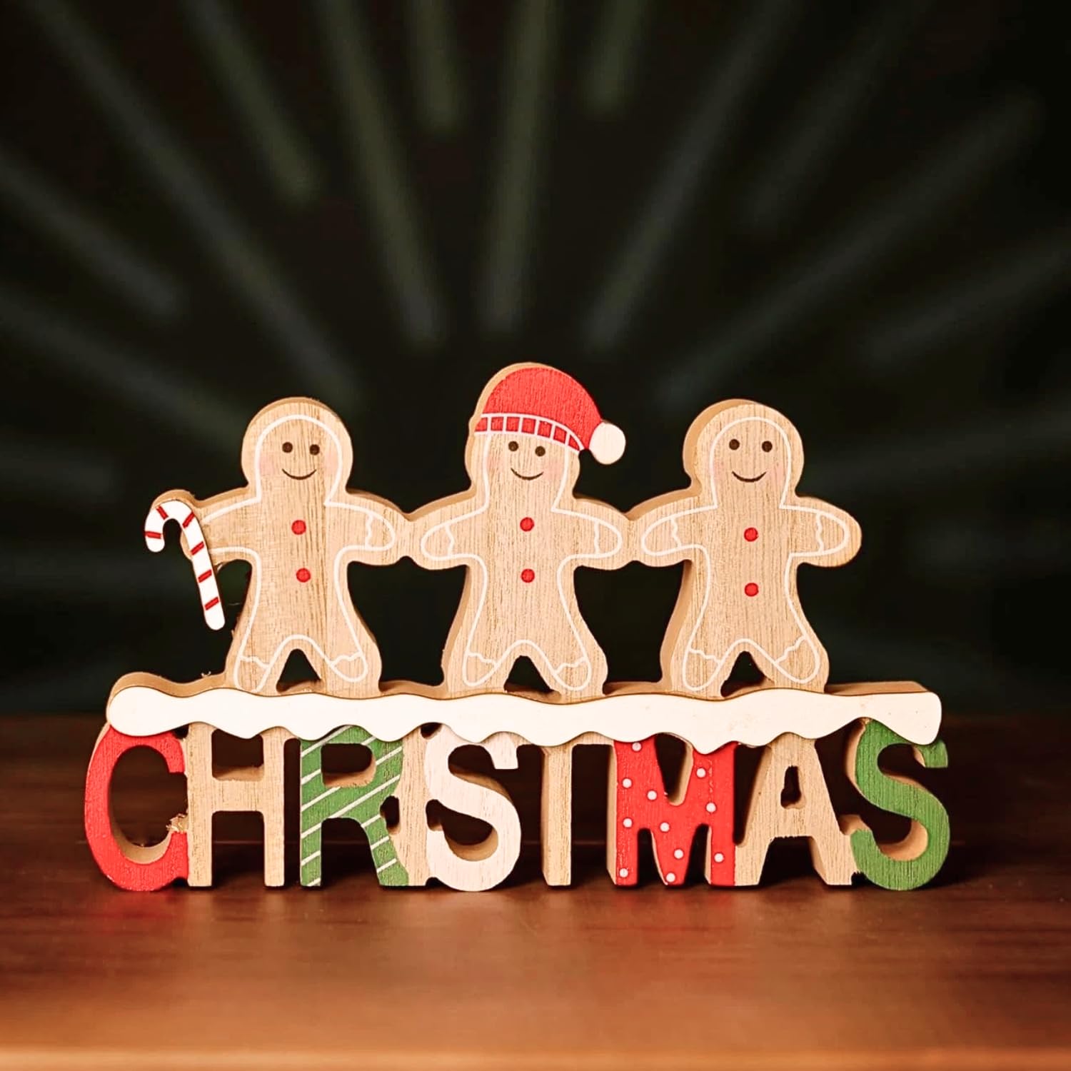 Marco Paul Wooden Gingerbread Man Christmas Sign - 23 cm Free-Standing Xmas Plaque – Festive Table Centrepiece, Mantel & Windowsill - Christmas Table Decoration - Holiday Home Decoration Ornament