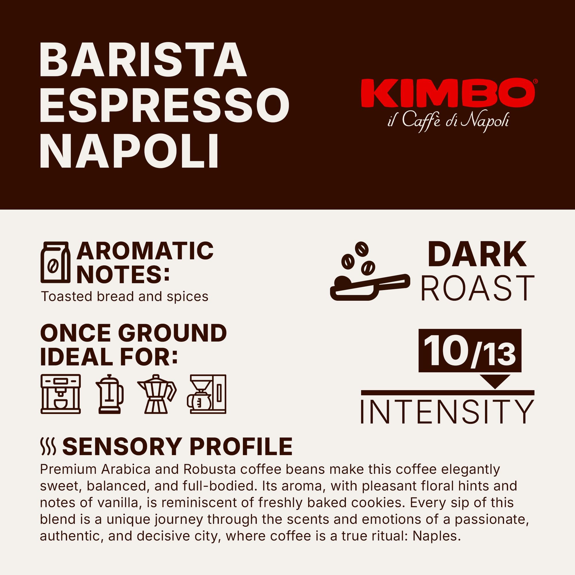Kimbo Espresso Napoletano ganze Kaffeebohnen, dunkle Röstung, 1kg Beutel