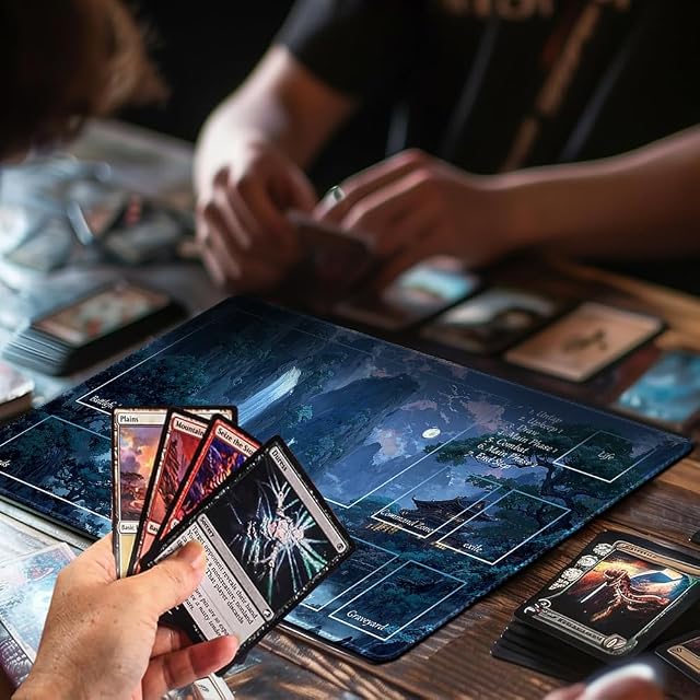 Foto 4 de 5 de Tapete MTG, 60 x 35 cm, tapete de juego de cartas con zonas, bordes cosidos