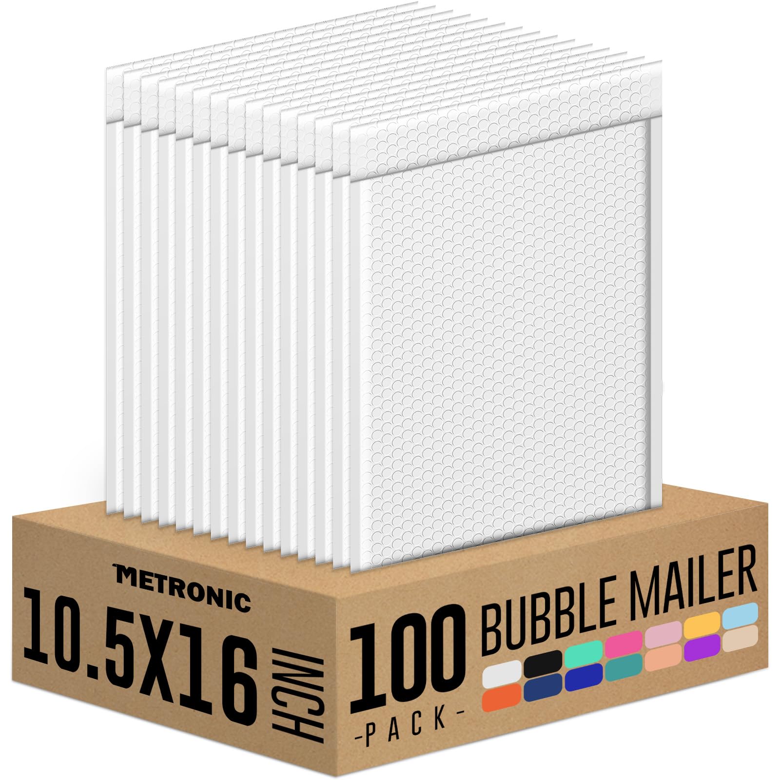 Metronic Bubble Mailer 10.5X16" White 100 Pack Waterproof Padded Envelopes