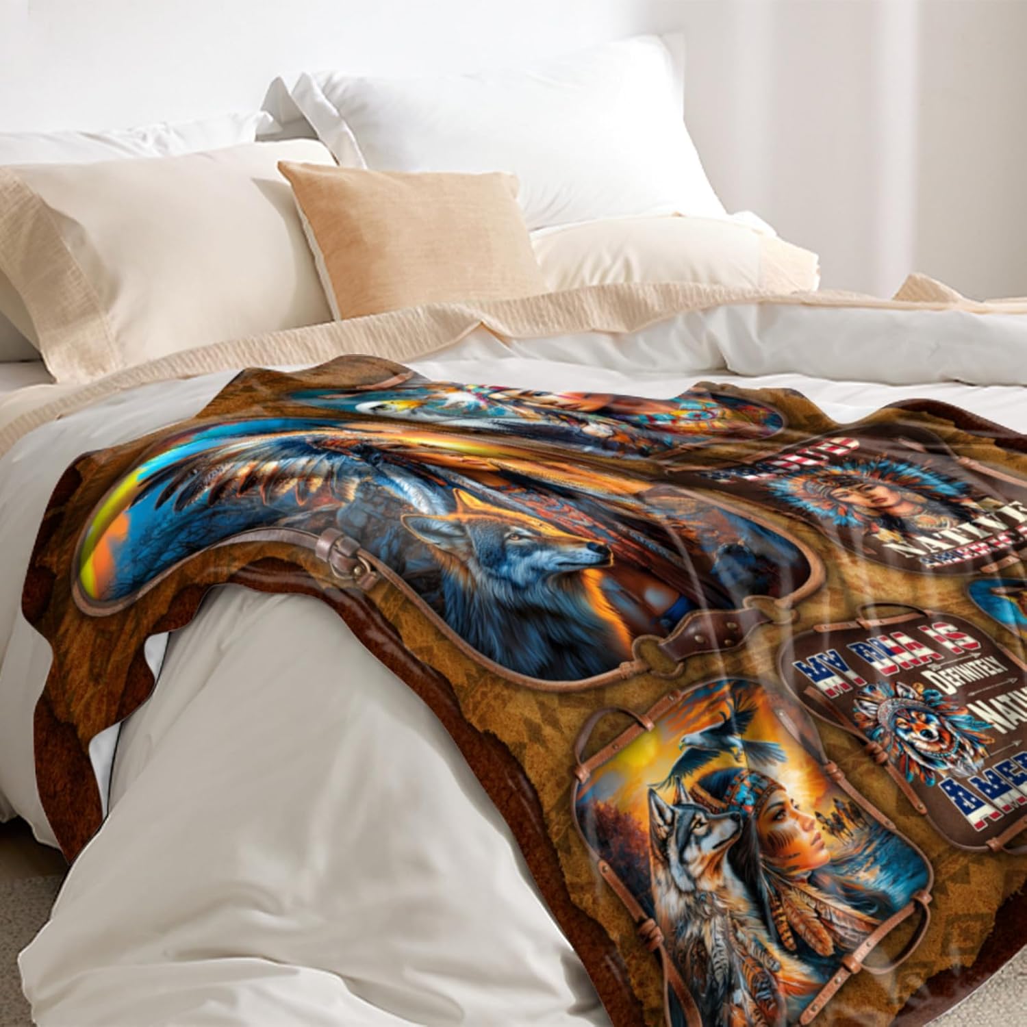 Native American Blanket Soft Cozy Plush American Indians Flannel Blankets Native Americans Decor Gifts for Women Girls Adults Couch Sofa 50x60in - Image 3