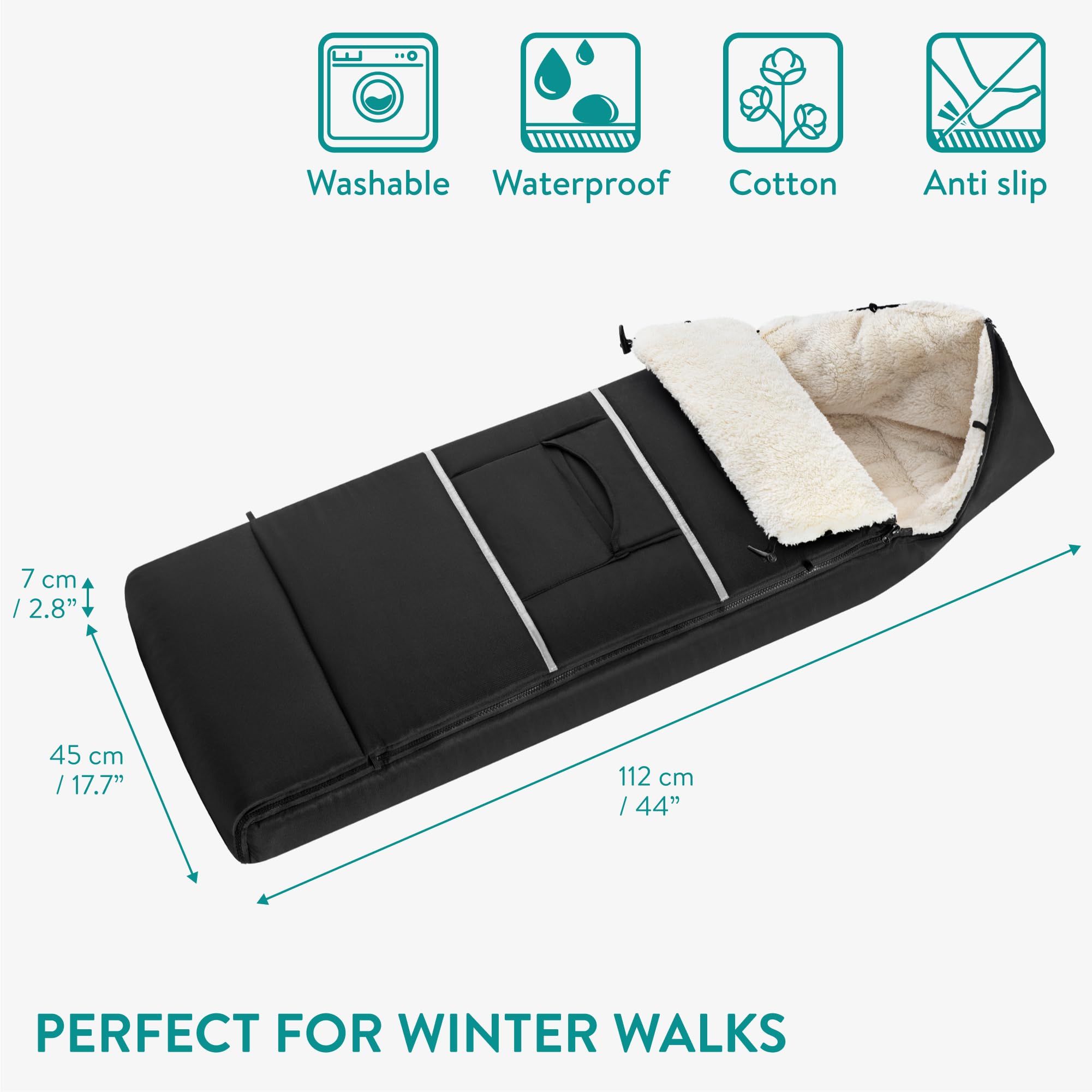 Navaris Chancelière pour bébé XL - Nid d'ange bebe enfant extra large 1 à 4 ans en coton et polaire - Couverture poussette bebe 112 x 45 x 7cm avec sac transport
