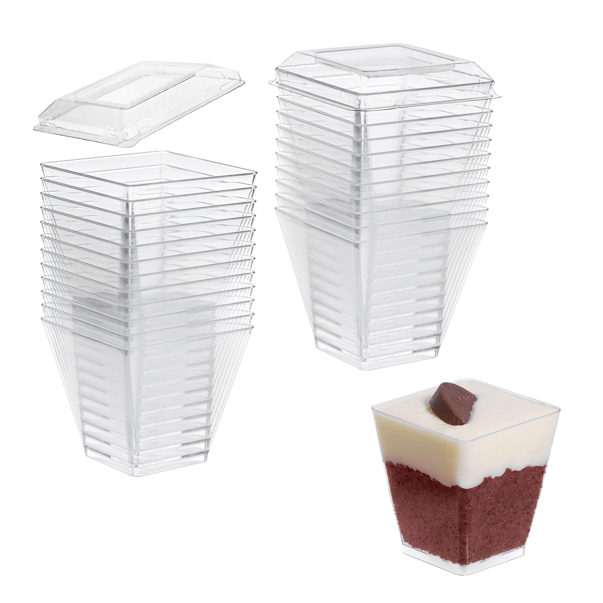 EURO CLASSIC Plastic Mini Dessert Cups/Bowls with Lids, Reusable 24 Pack, 2oz or 4oz