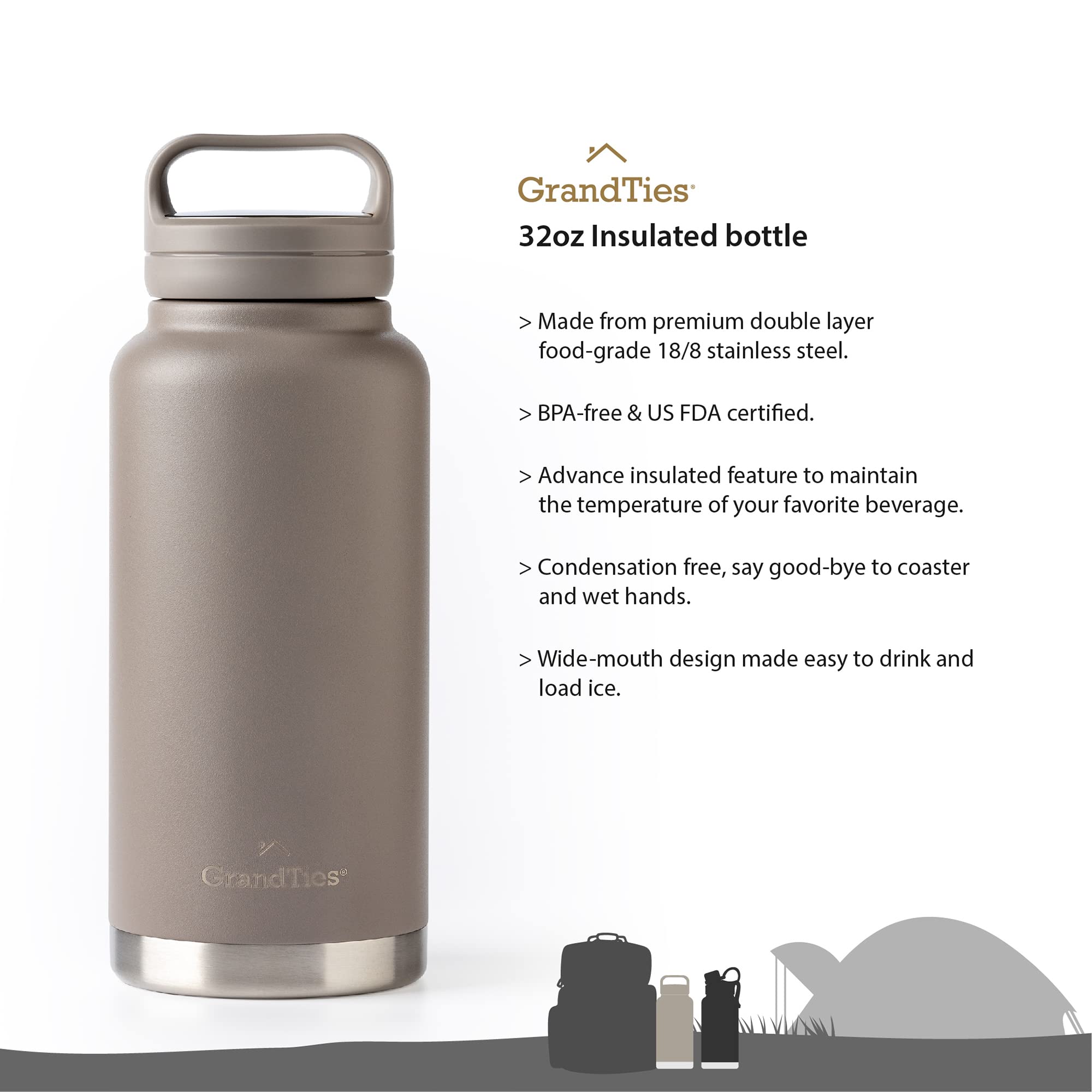 GRANDTIES 2 Lids Sports Stainless Steel Water Bottles - Image 2