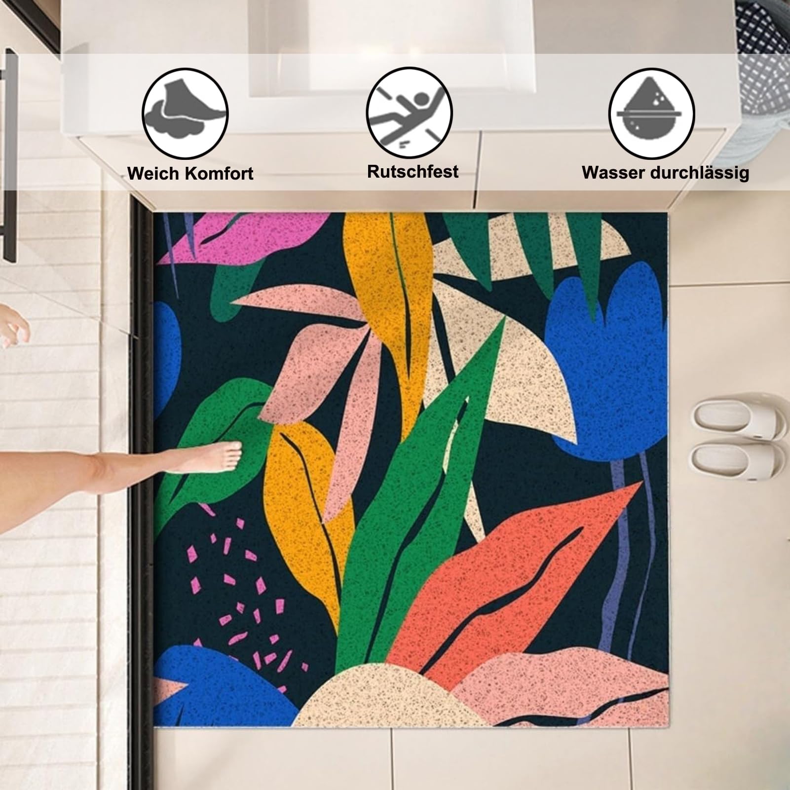 Tapis de Douche Antidérapant 80X80 cm pour Salle de Bain Baignoire Douche en PVC Doux et Confortable sans Ventouse avec Trous de Drainage