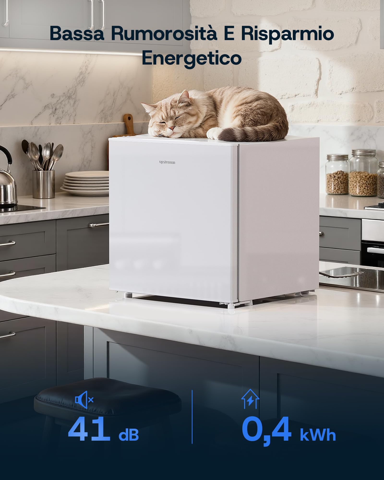 Upstreman 35L Mini Congelatore Compatto, 4 Stelle Congelatore Piccolo -24℃,Porta Reversibile,Silencieux,Risparmio Energetico,Mini Freezer per Camera,Ufficio,Hotel,Bianco,UF35