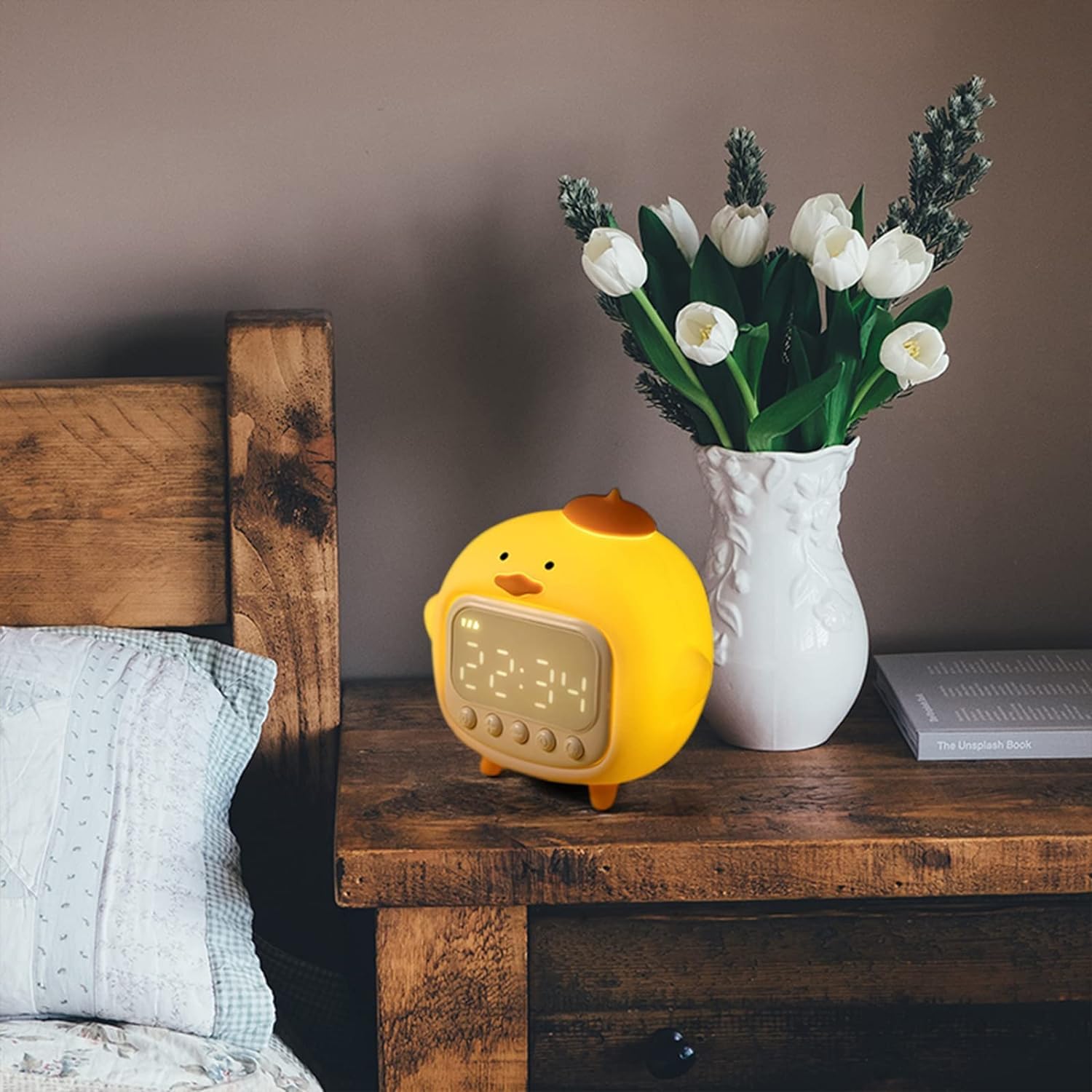 Unico Lampada per Asilo Nido in Silicone con 5 suonerie 2 in 1 Sveglia con Luce Notturna a Forma di Anatra Sveglia Sveglie digitali Ricaricabili Luce Notturna