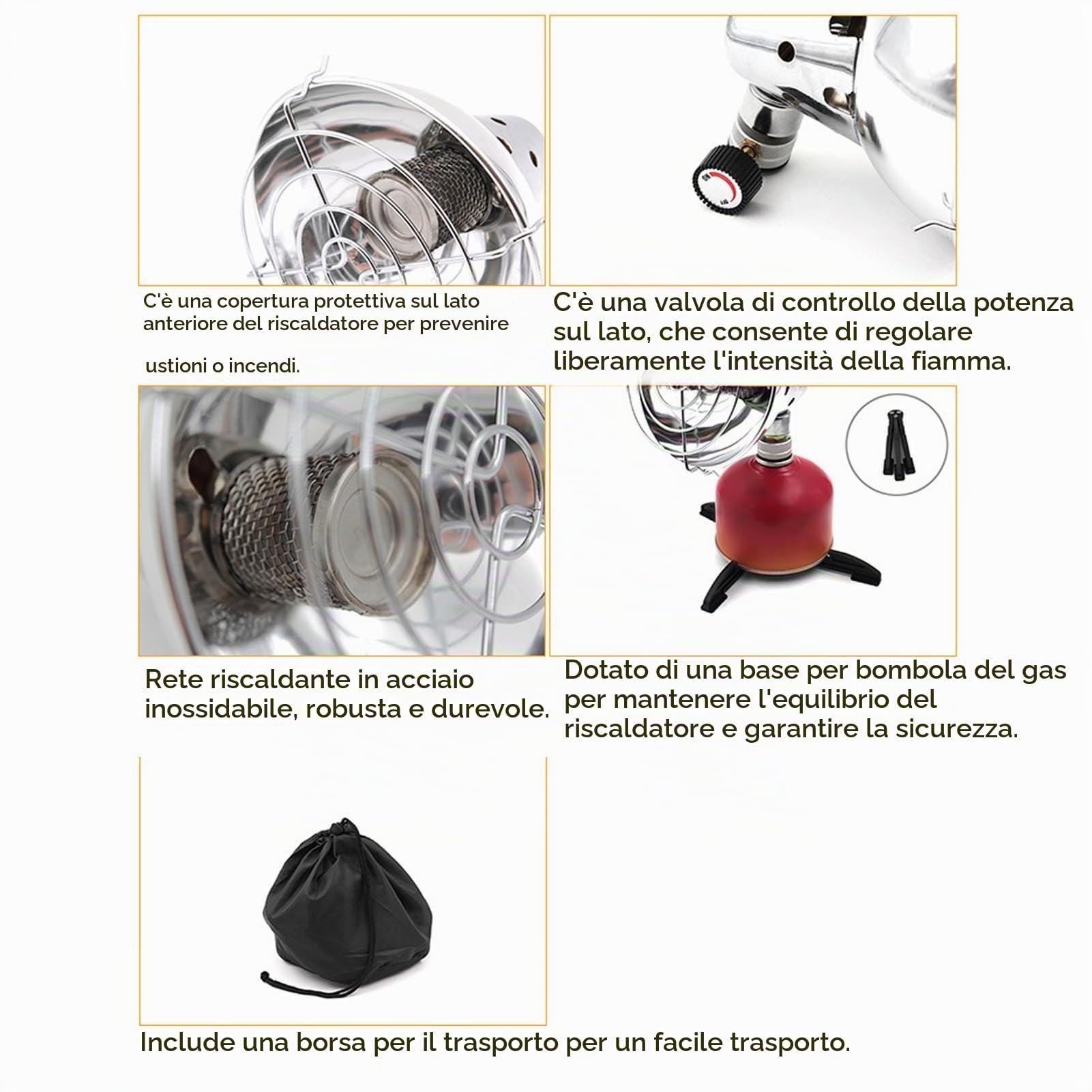 GLOGLOW Riscaldatore a Gas Portatile, Mini Riscaldatore con Potenza Regolabile, per Campeggio, Barbecue e Pesca