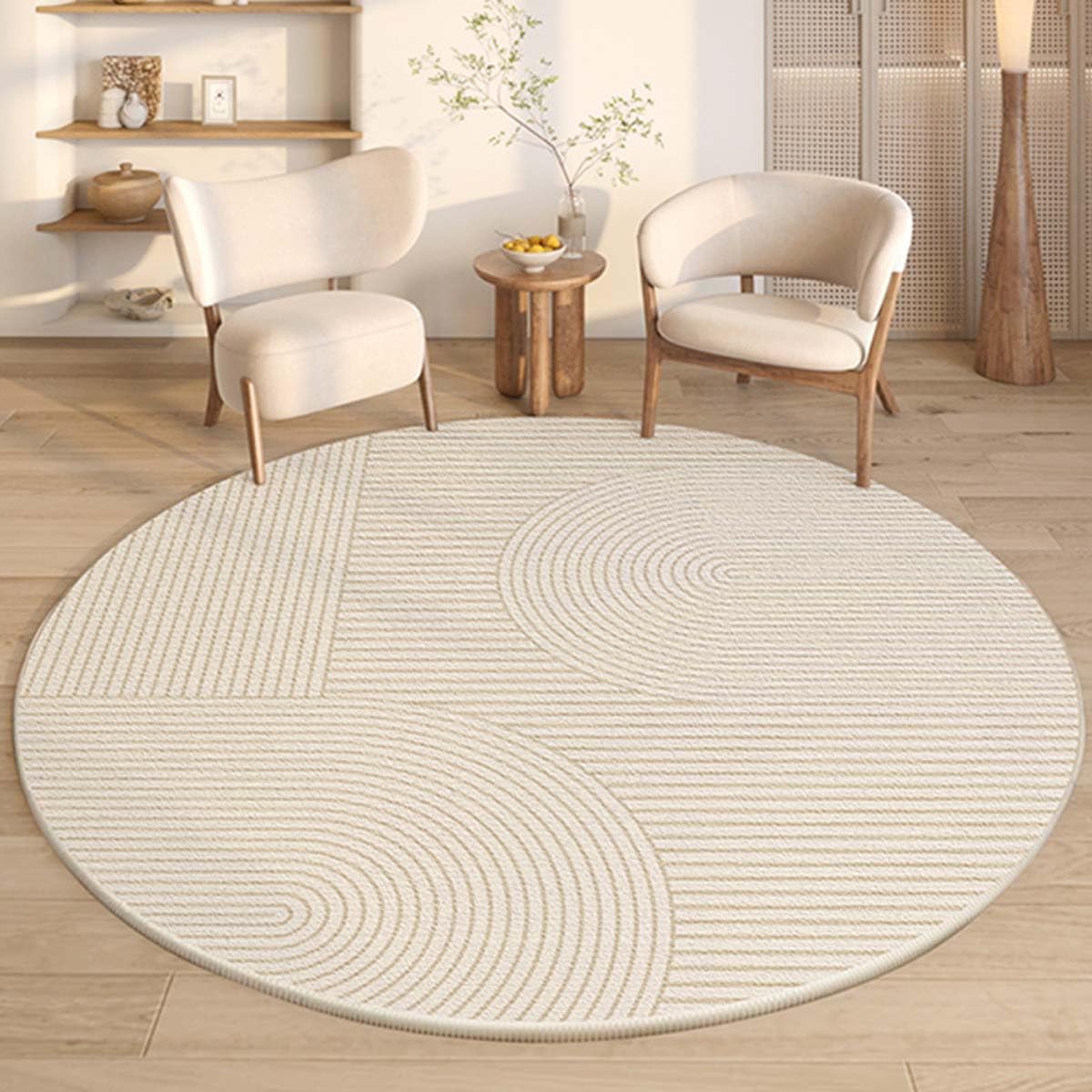 Runder großer Teppich für Wohnzimmer, Schlafzimmer, Sofa, Bürostuhl, Niederflor-Teppich mit rutschfester Unterseite, wasserdichte