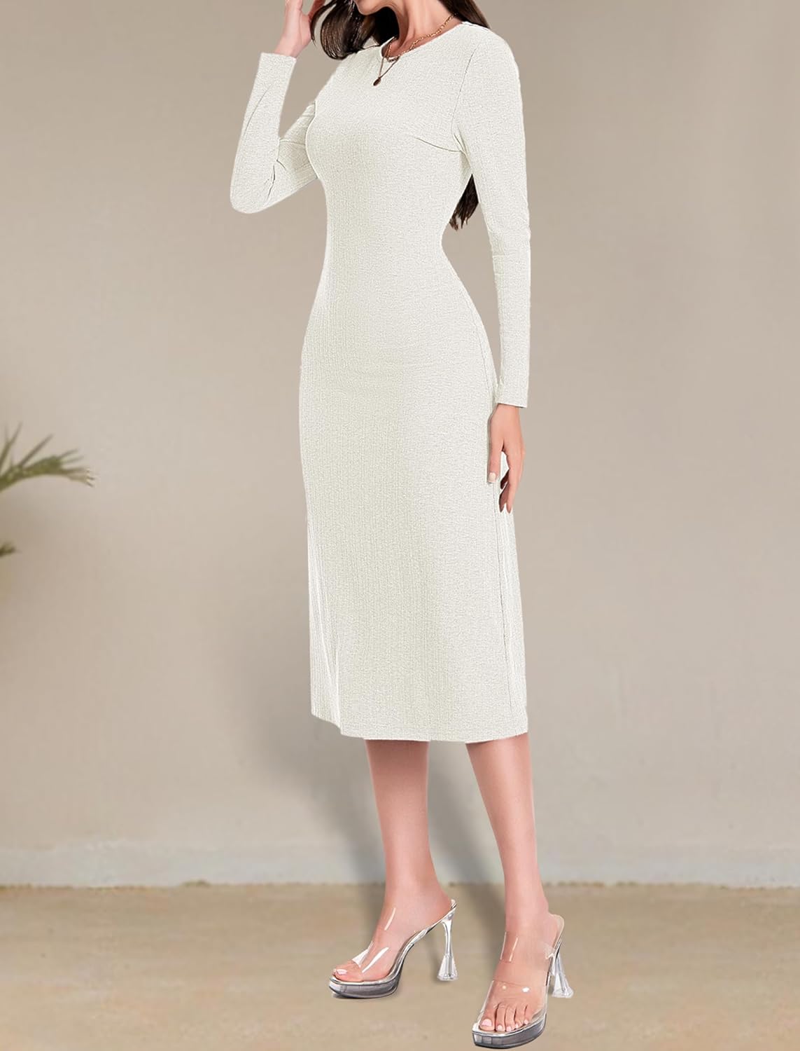 Women's Maxi Dress Long Sleeve Bodycon Knit Dresses Crew Neck Long Dress Elegant Casual Going Out Lounge Dresses - Image 2