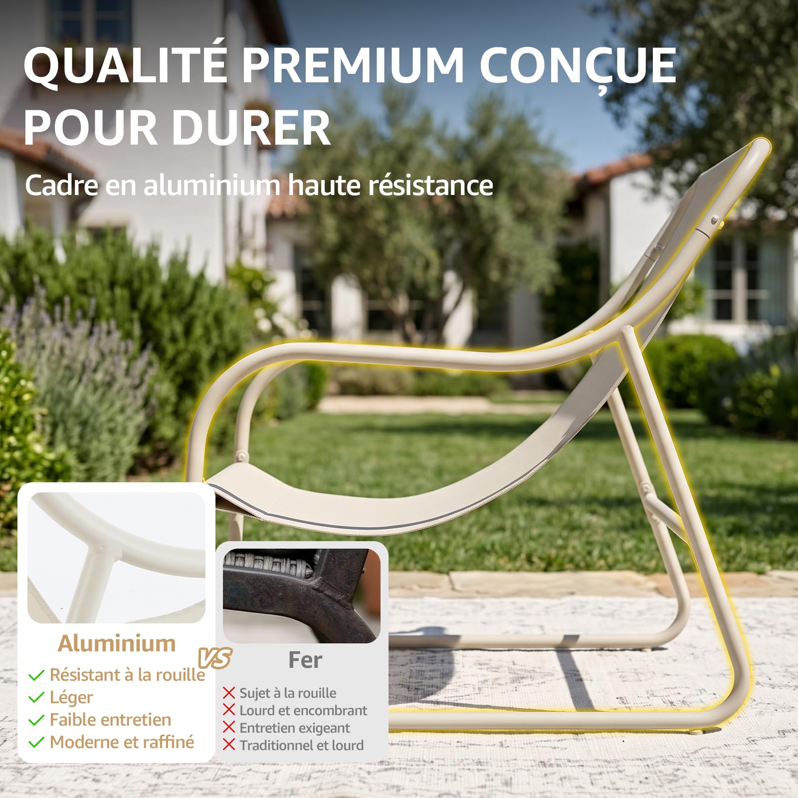 Natural Expressions Ensemble de Meubles de Balcon 3 Pièces, Ensemble de Meubles de Jardin Résistant aux Intempéries, Cadre en Aluminium, Tissu Textilène, Ensemble Style Bistro pour Patio, Beige