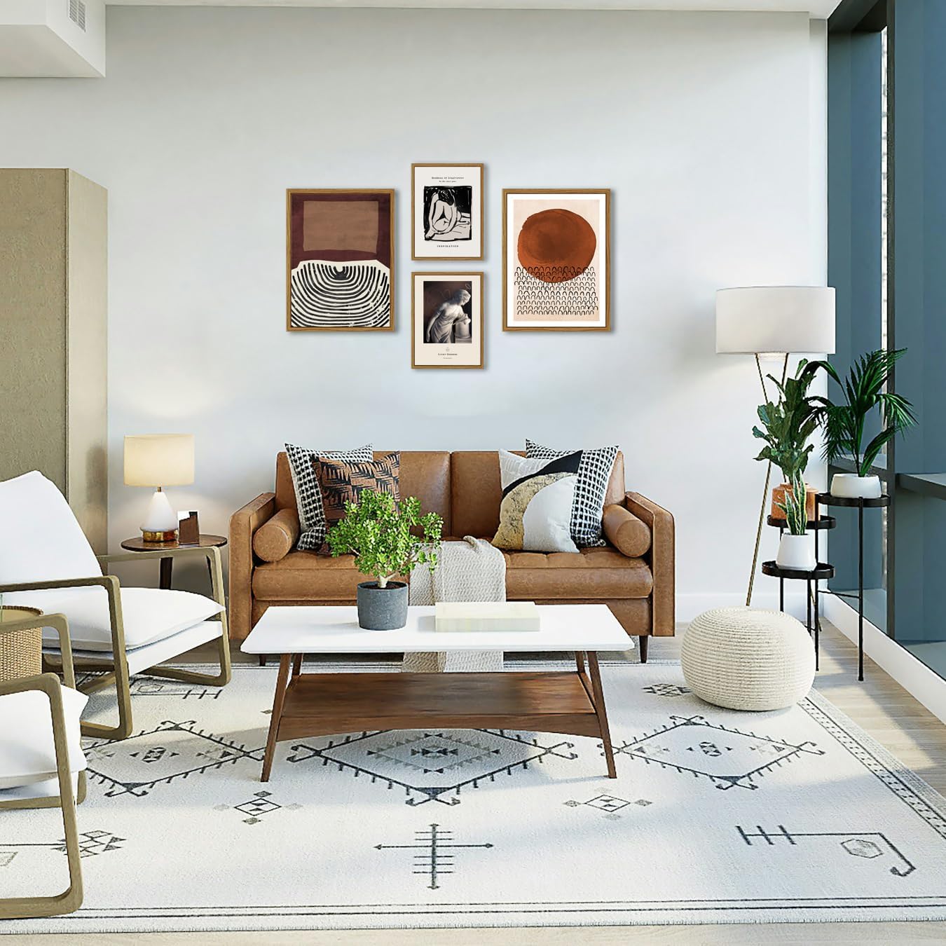 NIKICEE Minimalist Framed Wall Art 4pcs, Modern Room Decor, Abstract Canvas Artwork Room Decor, Mid Century Boho Pictures Modern Abstract Wall Decor Minimalist Black Beige Bohemian Canvas Painting Artwork for Living Room Bedroom Office