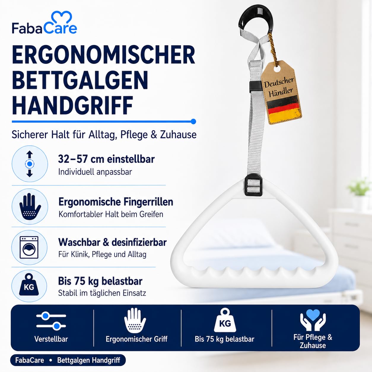FabaCare Mango ergonómico, mango trapezoidal, tirador de cama, tirador de elevación, mango de goma, mango de barra, mango de viga, agarrador, ayuda de erección, mango cómodo, CLN-3201