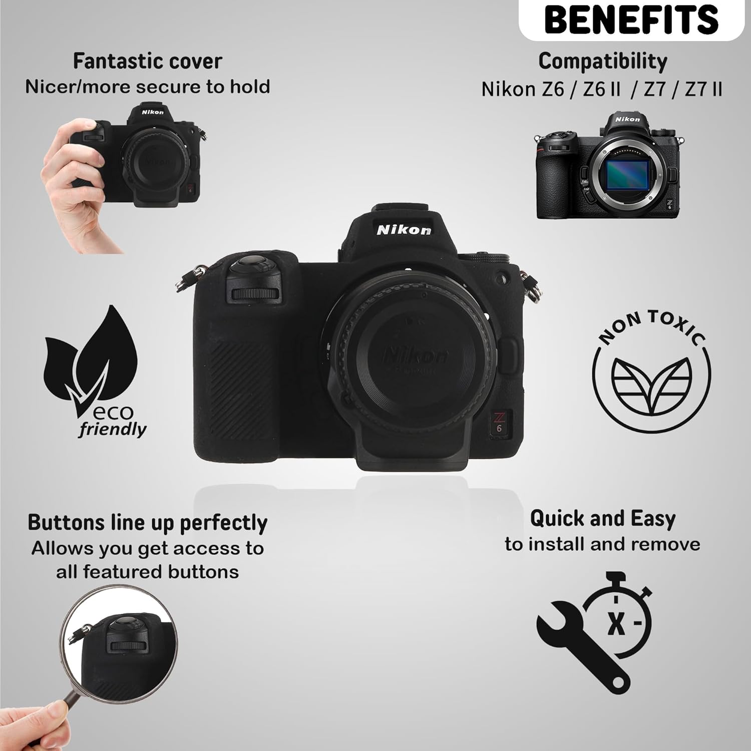 Camera Case for Nikon Z6 Z6II Z7 Z7II - Protective Silicone DSLR Skin Cover, Detachable Cage, Shockproof, Dustproof (White)