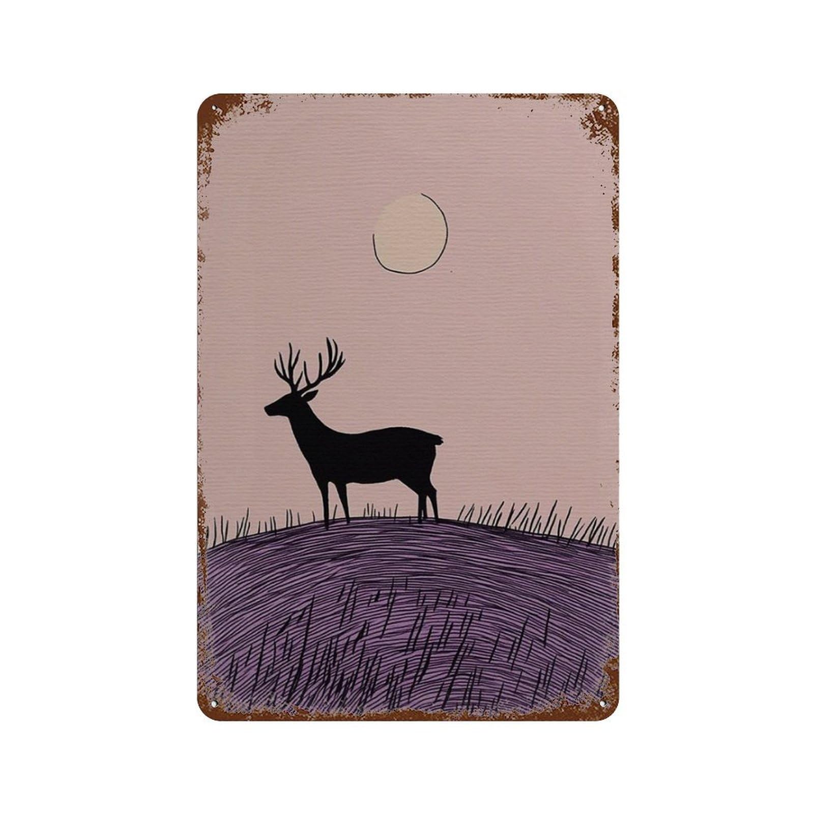 xiaoxiaoshen Minimal Deer Silhouette Abstract Sunburst Modern Nature Animal Wall Decor Art Metal Tin Poster Modern Home Decor Art Home Bar Shop Decorations Vintage Sign 30x20cm