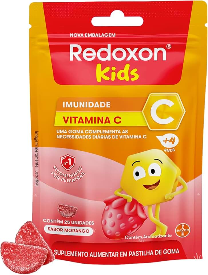Redoxon Kids Vitamina C, Suplemento Alimentar Infantil, Sabor Morango, Contém 25 Gomas