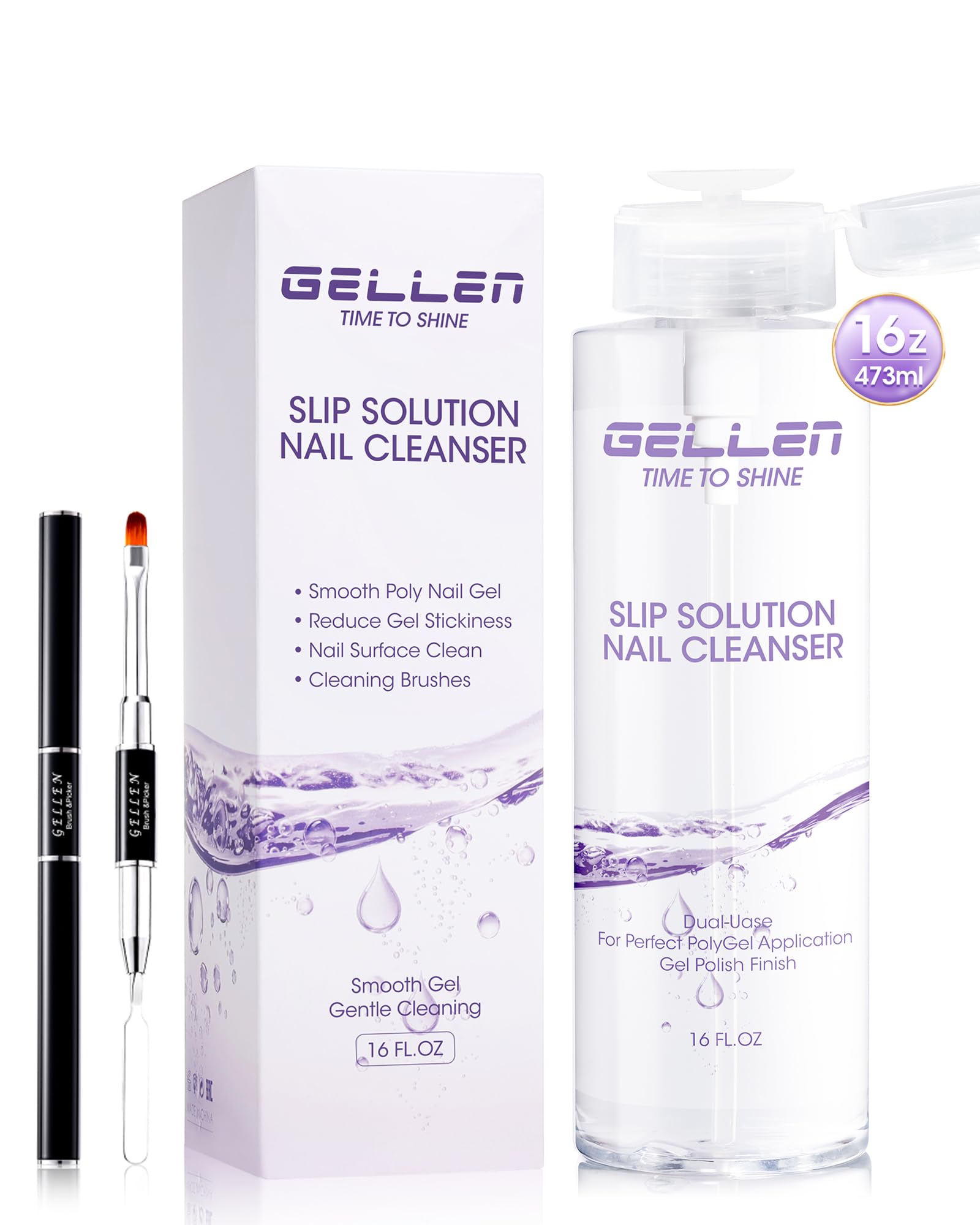 Gellen 473ml Slip Solution for Polygel Nails with Nail Brush, Pump Head