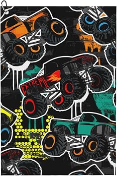Abstract Monster Truck Car Microfiber Golf Towel with Carabiner Clip, 16x24 Inch Absorbent Waffle Weave Towel for Golf Bags