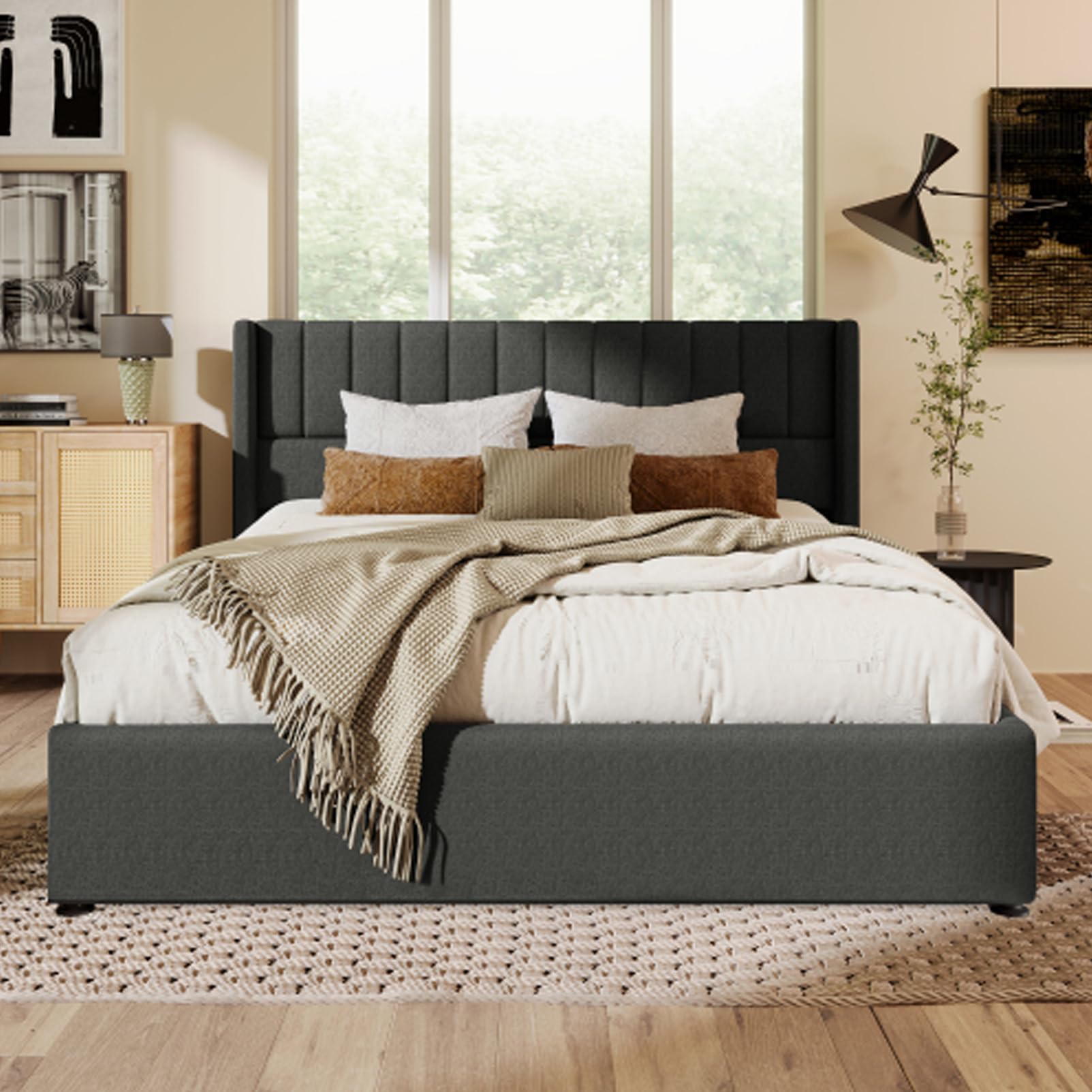 Letto Imbottito Idraulico Con Rete A Doghe In Metallo Letto Matrimoniale King Size Biancheria Letti Per Ragazzi Per Adulti Letto Contenitore Box Letti Per Gli Ospiti Grigio Con Materasso 160x200
