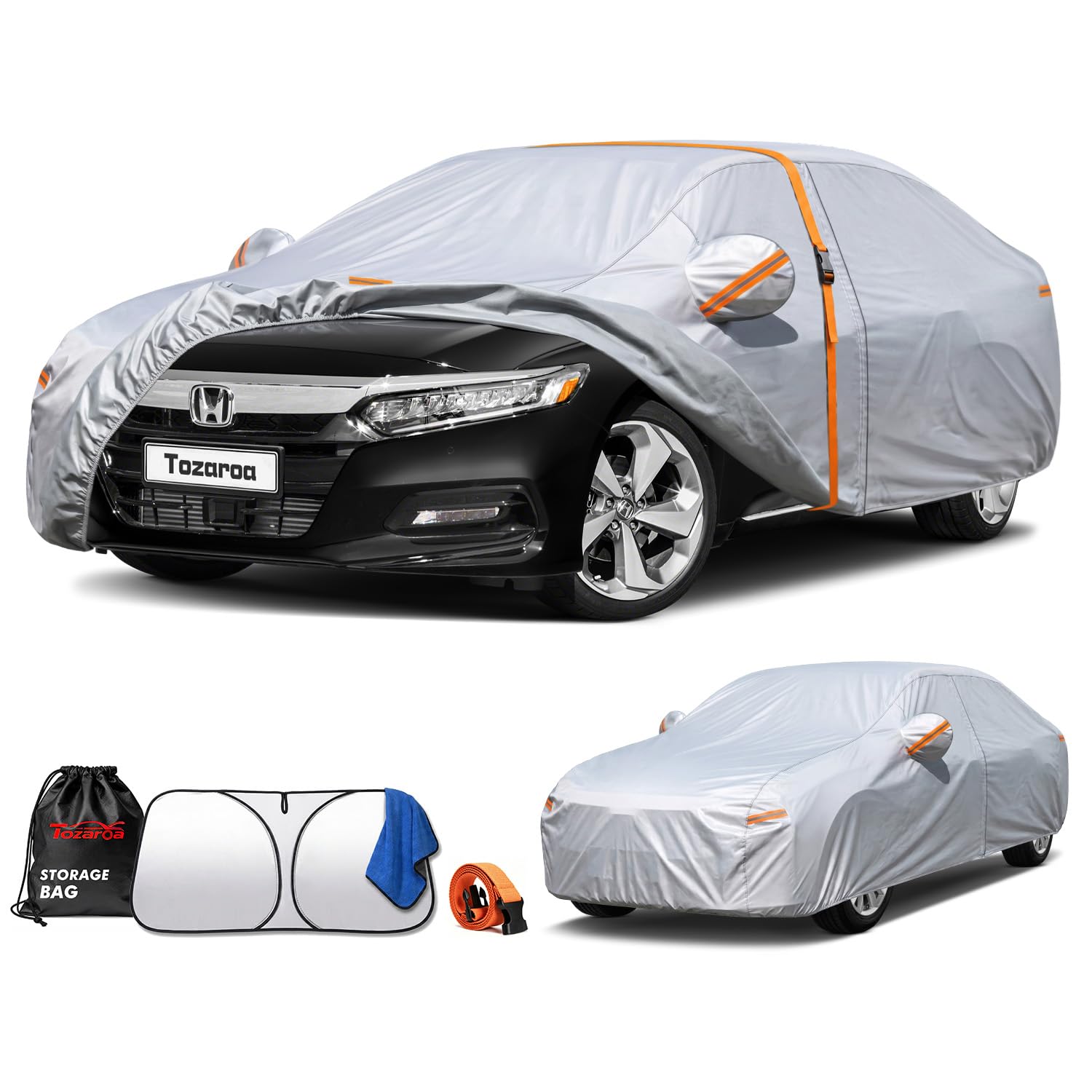 Tozaroa Car Cover Waterproof All-Weather,Heavy-Duty Outdoor Full Exterior Automobiles Sedan/Coupe (Length 186-193 inch) with Windshield Sun Shade Universal Fit Toyota Camry, Tesla Model 3, Accord etc