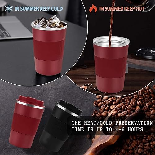 Miniatura 6 de Taza de café de 12 onzas  Taza de café de viaje aislada a prueba de derrames con tapa a prueba de fugas de acero inoxidable al vacío, vasos de café