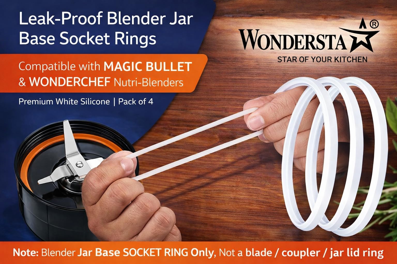 Wonder Star Blender Jar Base Silicone Socket Rings compatible with Magic Bullet & Wonderchef Nutri-Blender, White, Food-Grade, Leak-Proof, Pack of 4 — Amazon image 6