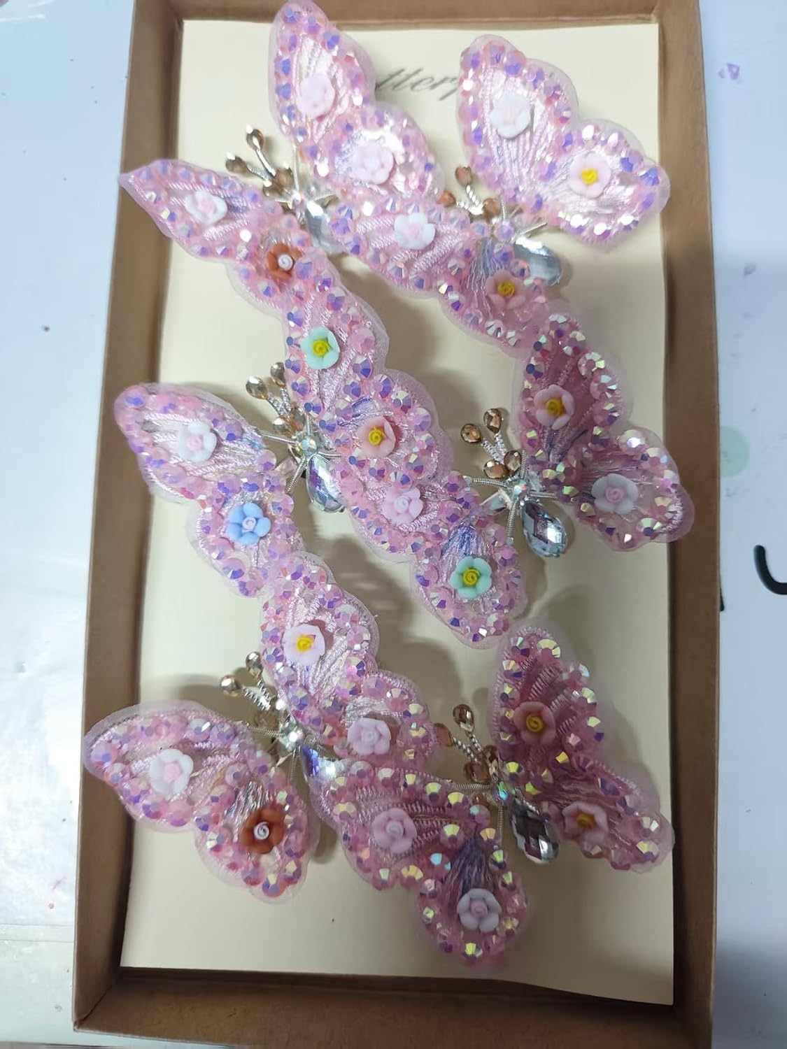 FEAGHYL-Decorative butterfly hairpin, pink and sparkling, adorned with sequins and crystals, set of 6 pc (C) image 5