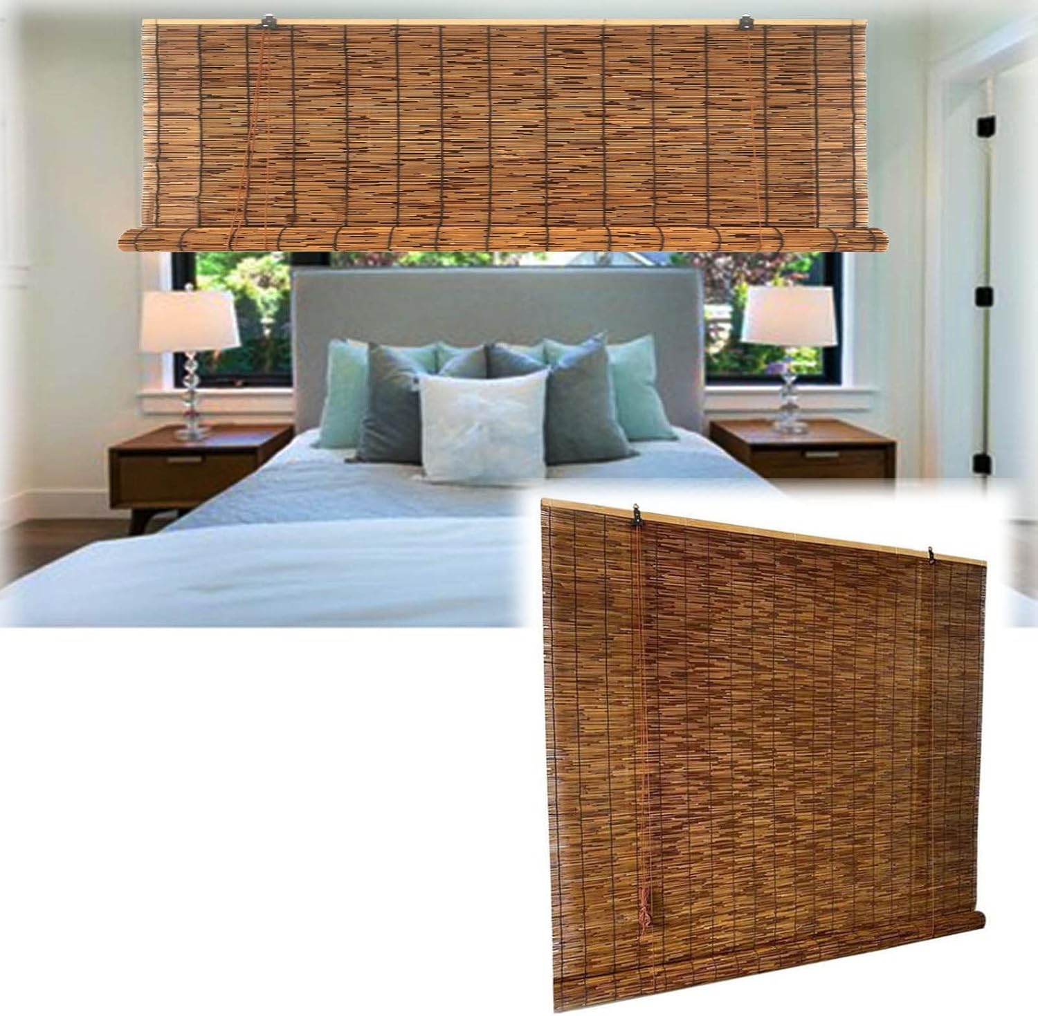 Bamboo Roller Shades for Patio 72"x72", Roll Up Window