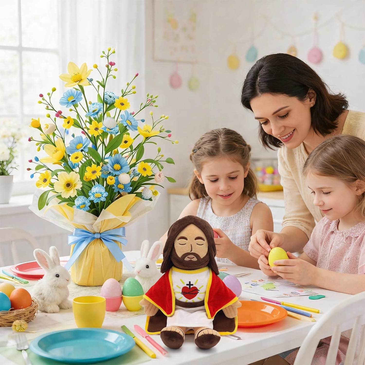 Yelakey 13.4" Jesus Plush Doll for Kids Jesus Plushie with Red Gold-Trimmed Shawl Christian Religious Gift for Christening & Easter Decoration (Red)