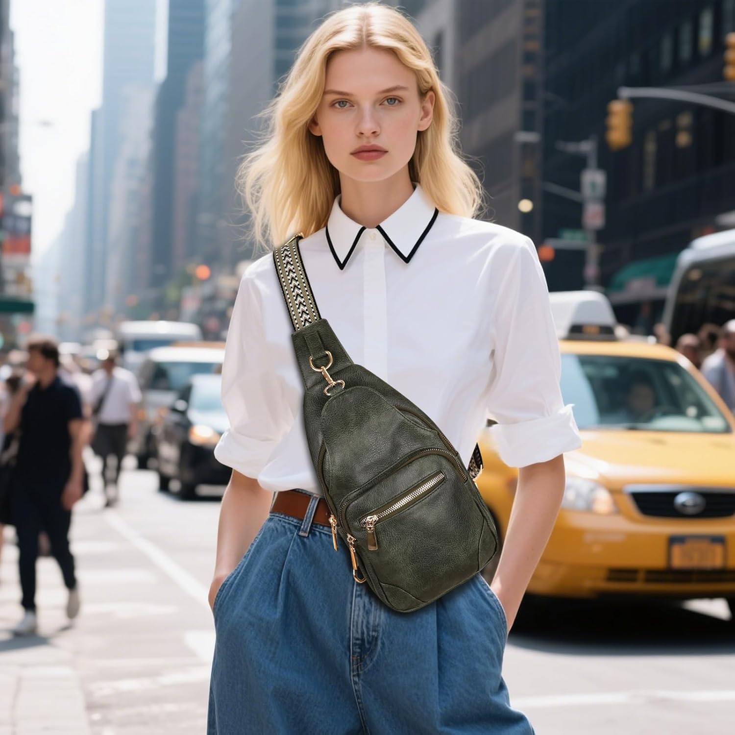 Relang Sling Bag for Women Crossbody, Leather Cross Body Fanny Packs for Women, Trendy Chest Bag for Travel and Daily Use