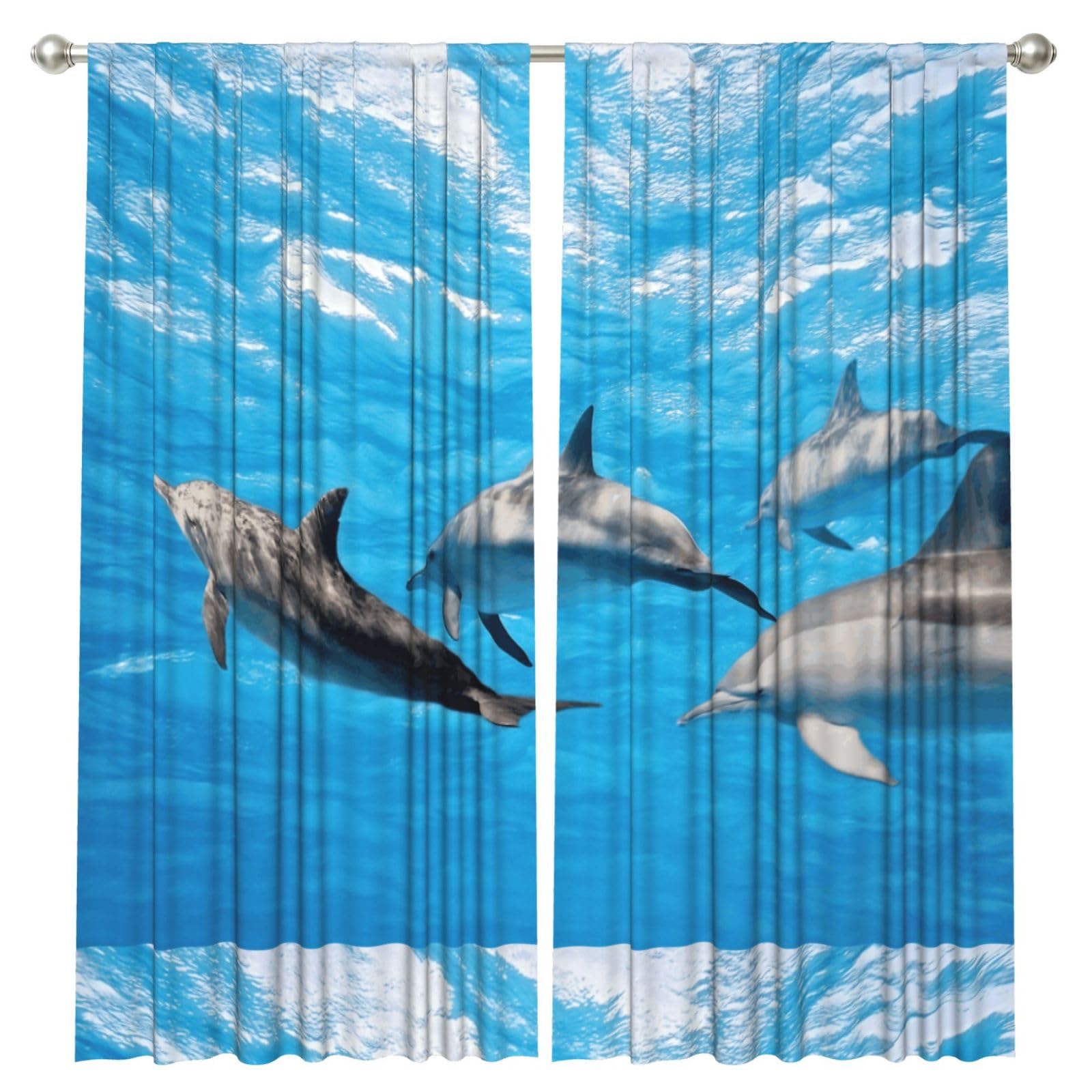 InOmak Dolphin, 2 Panels Window Curtains 52 x 84 Inch Blackout Curtains for Living Room Bedroom