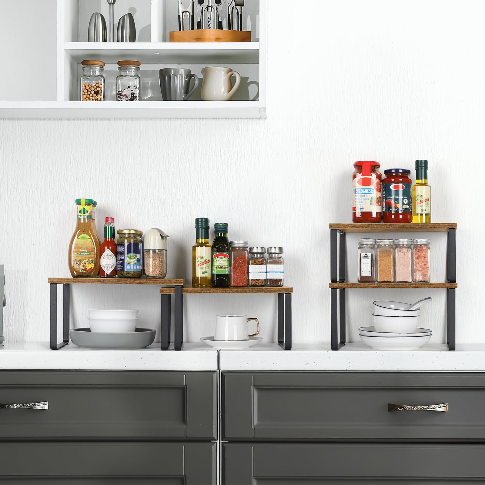 Set 4 Scaffali Portaspezie Impilabili - Organizzatore Cucina Con Gambe Regolabili, Bianco - Foto 2