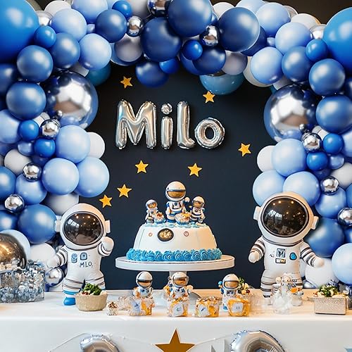 Miniatura 7 de RUBFAC Kit de guirnalda de arco de 144 globos azules, 18/12/10/5 pulgadas, globos de fiesta azules, blancos y plateados, globos de látex de confeti