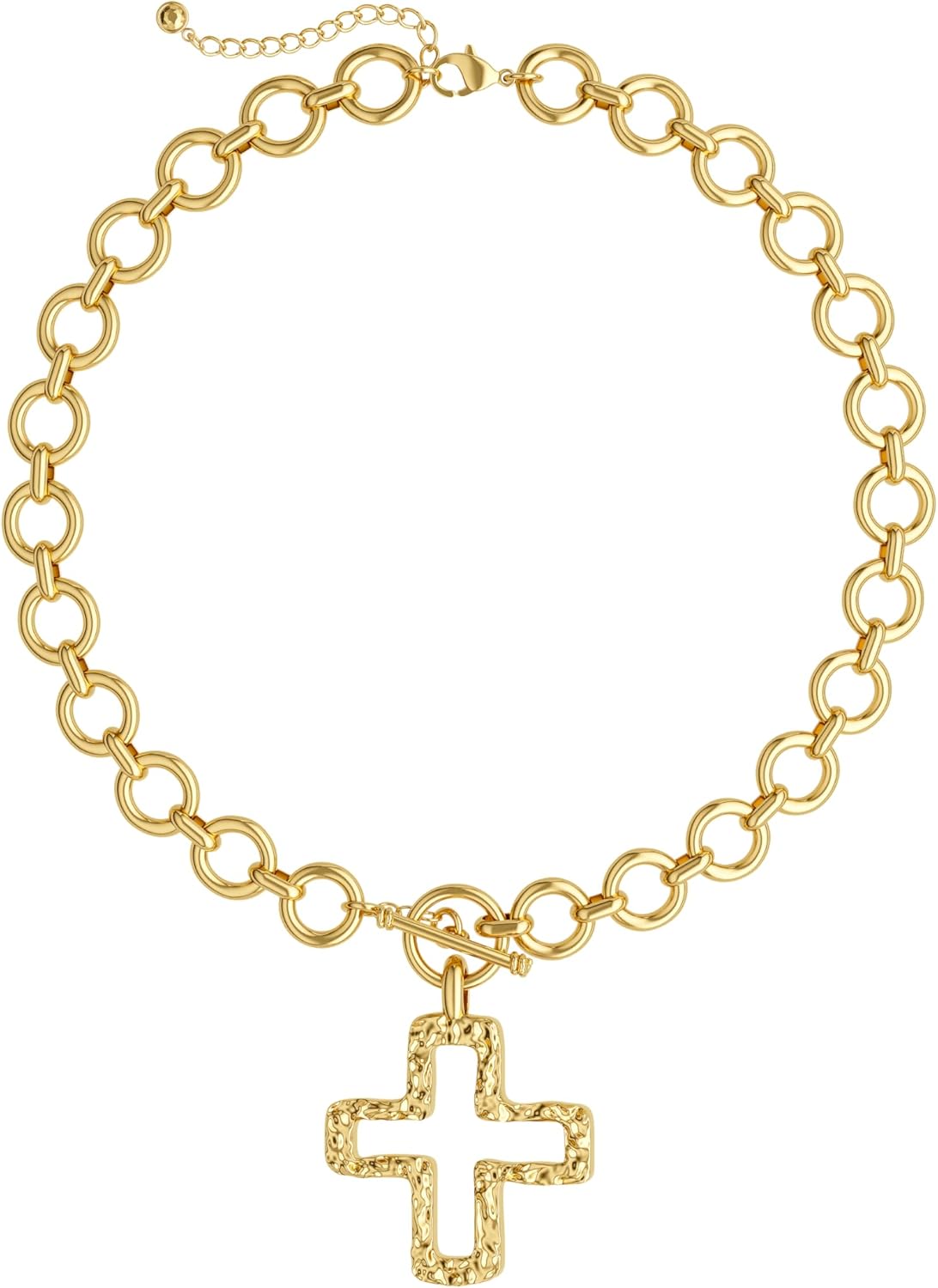 Tewiky 14K Gold Plated/Silver Plated Cross Necklace for Women Trendy Chunky Cross Pendant Necklace Toggle Clasp Paperclip Box Chain Charm Necklaces for Women Jewelry Gift Christian Religious Baptism