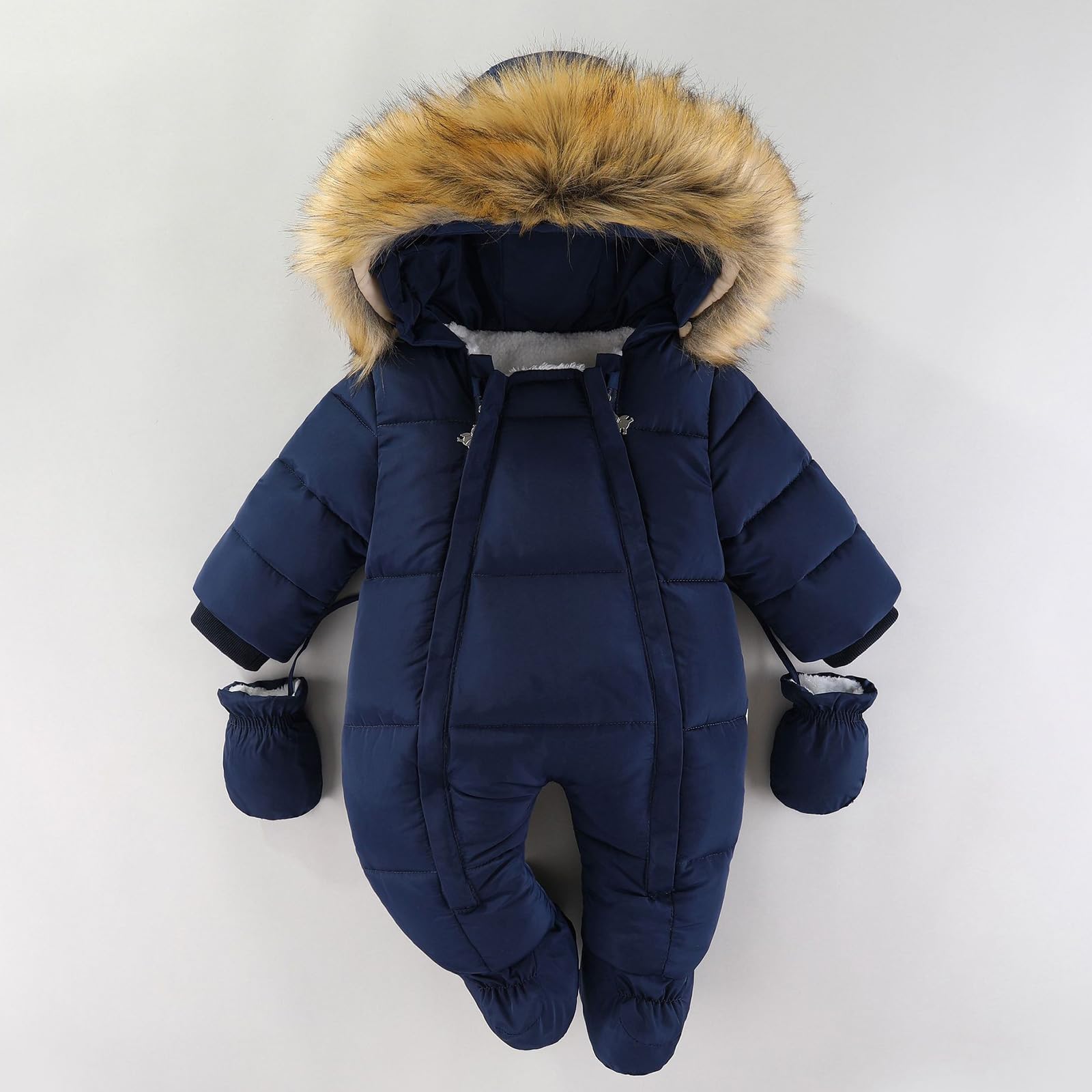 Ropa de bebé de invierno para recién nacidos, mameluco grueso de manga larga con capucha y guantes desmontables para 6-24 meses