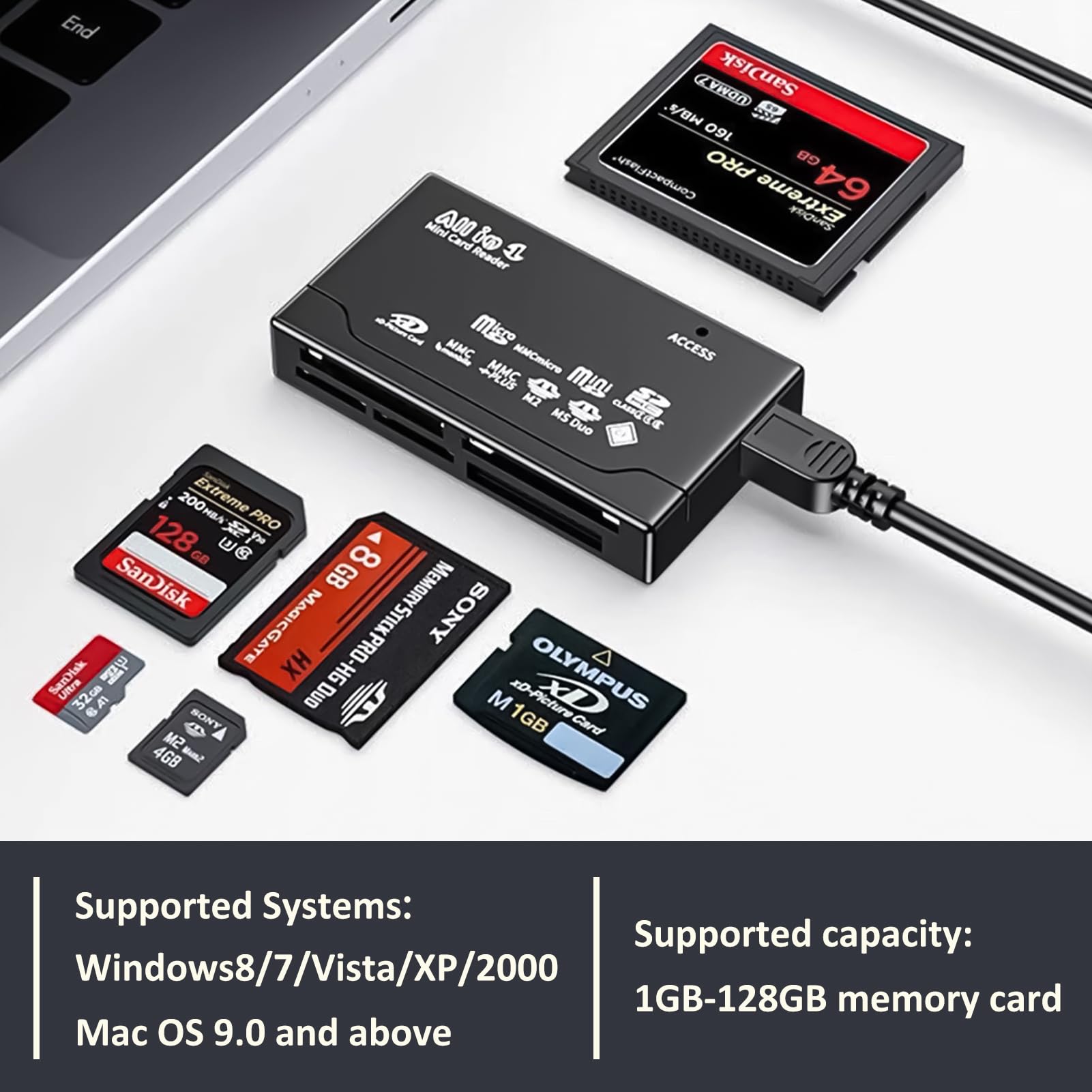uni SD-kaartlezer 2-in-1, geheugenkaartlezer USB 3.0 [aluminium, 2TB, 5 Gbps] SD-kaartadapter gelijktijdig lezen voor SD, TF, SDXC, SDHC, MMC, Micro SDXC, Micro SD, Micro SDHC