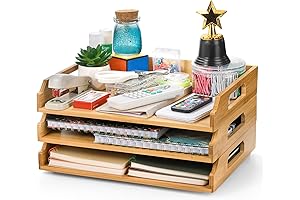 Okllen 3 Pack Stackable Wooden Letter Tray