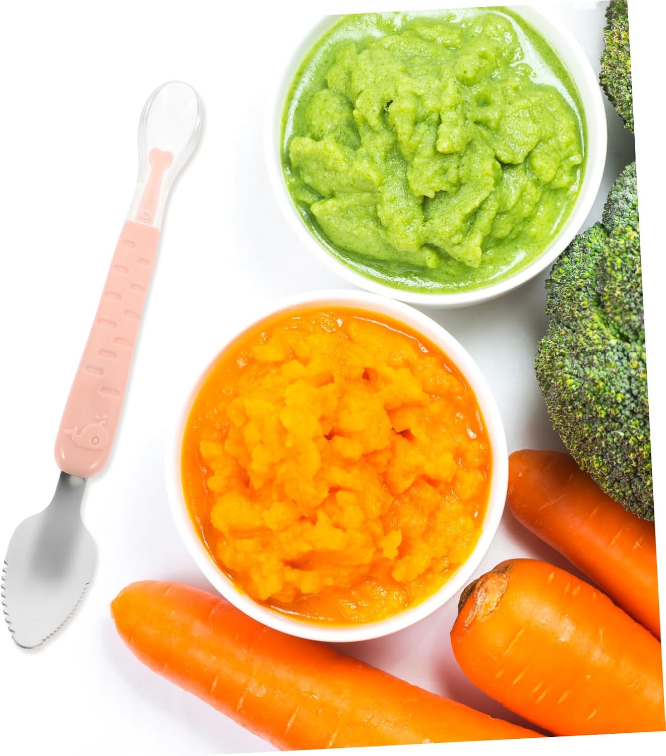 Double Head Food Spoon with Serrated Fruit Peeler Silicone Soft Feeding Utensil for Complementary Food Portable with Storage Box for Travel