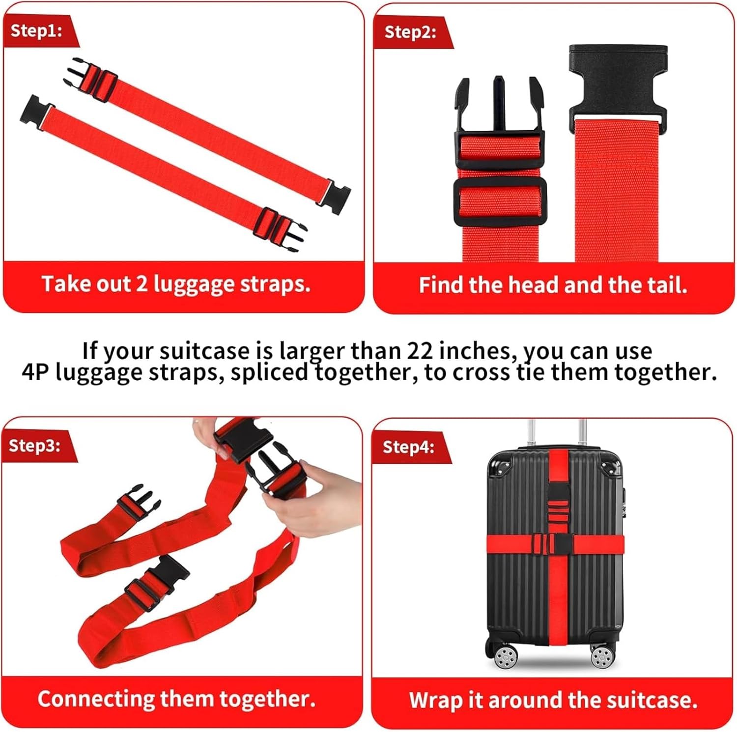 Luggage Straps 14 Pieces Luggage Strap Adjustable Travel Suitcase Buckle Strap for Packing(Orange Straps)